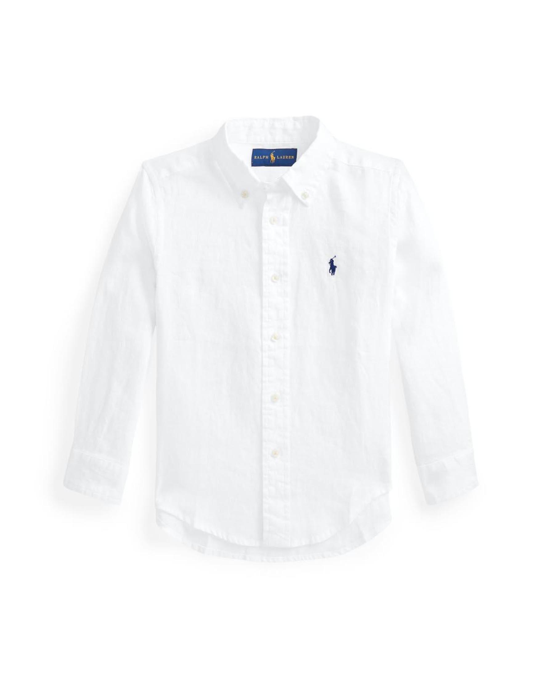 Camicia bianca Polo Junior in puro lino con collo button down