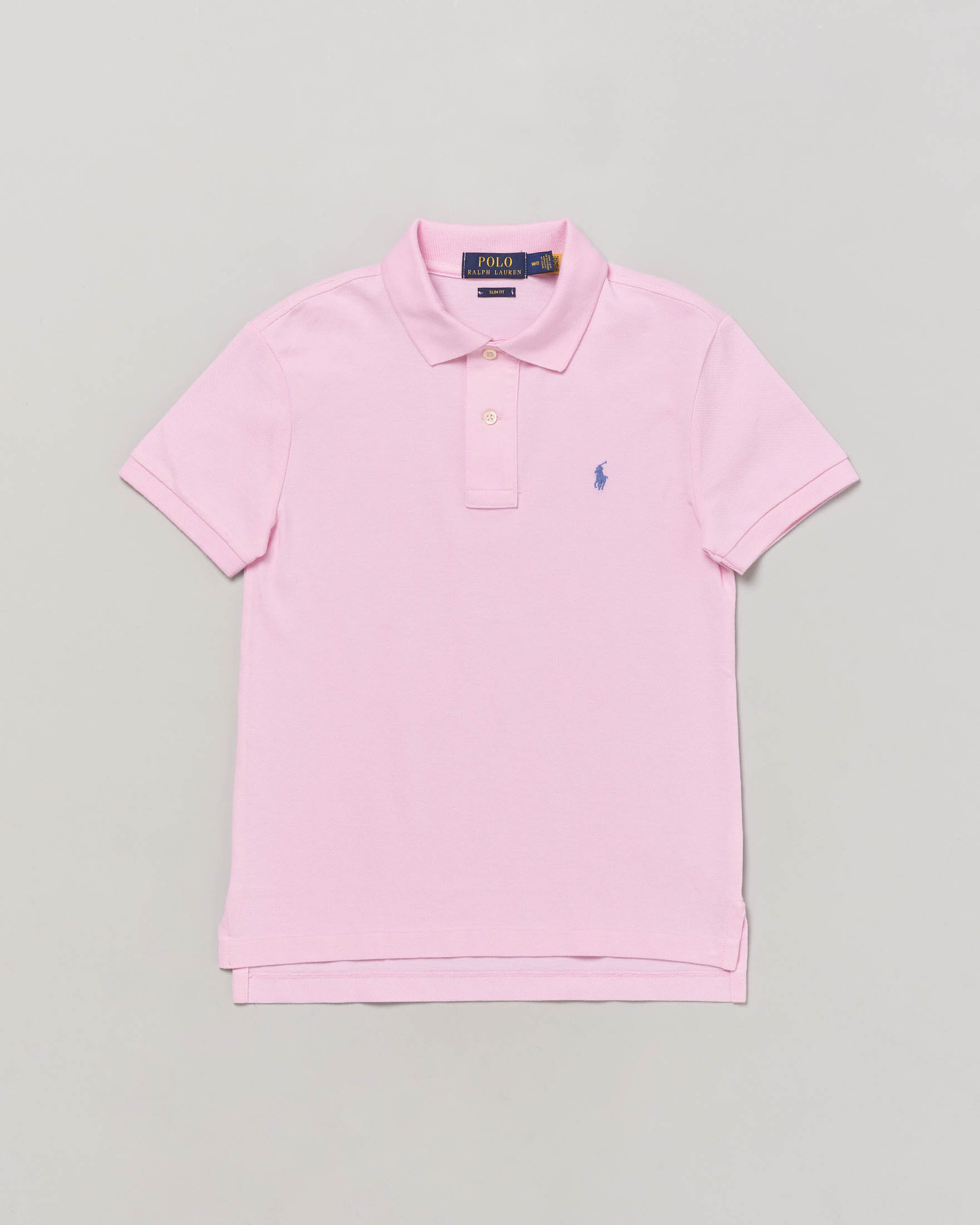 Polo rosa in piquet di cotone a mezza manica con logo pony celeste