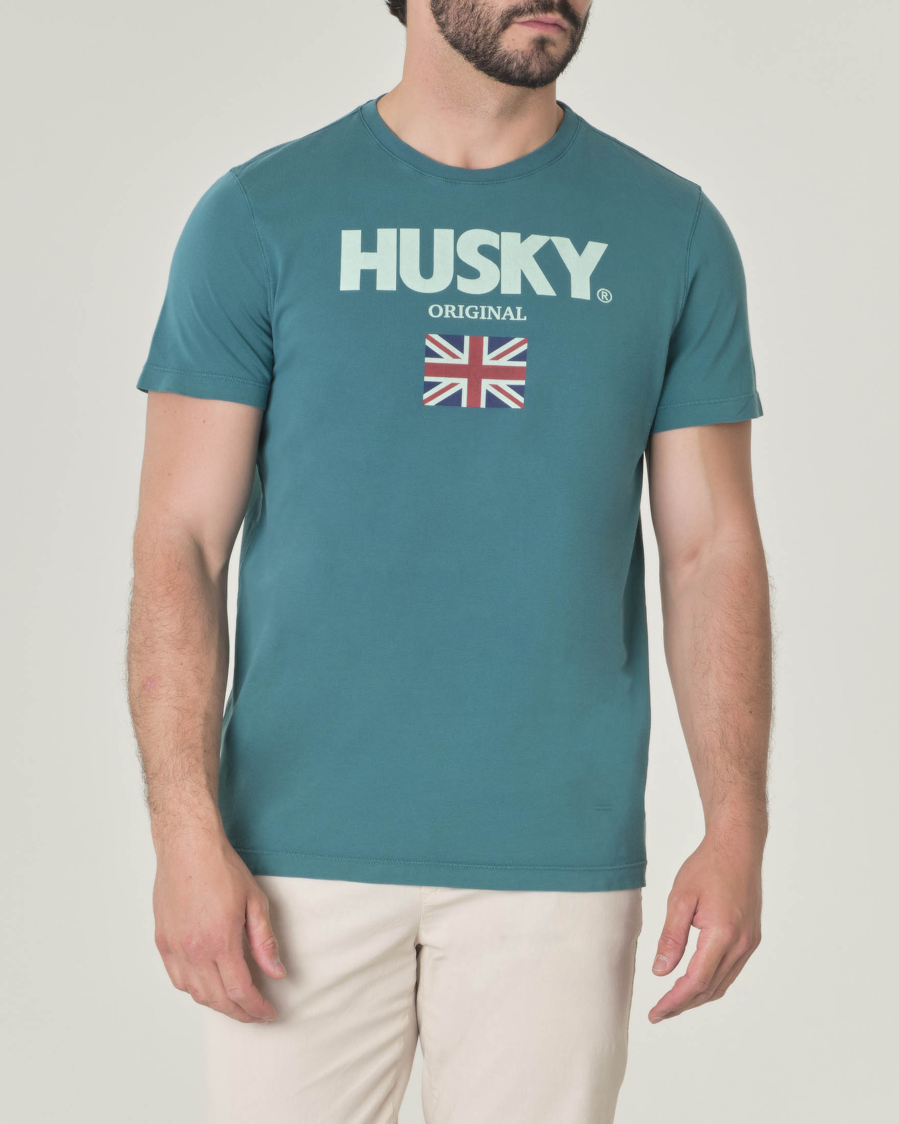 T-shirt verde mezza manica porta logo e bandiera Regno Unito