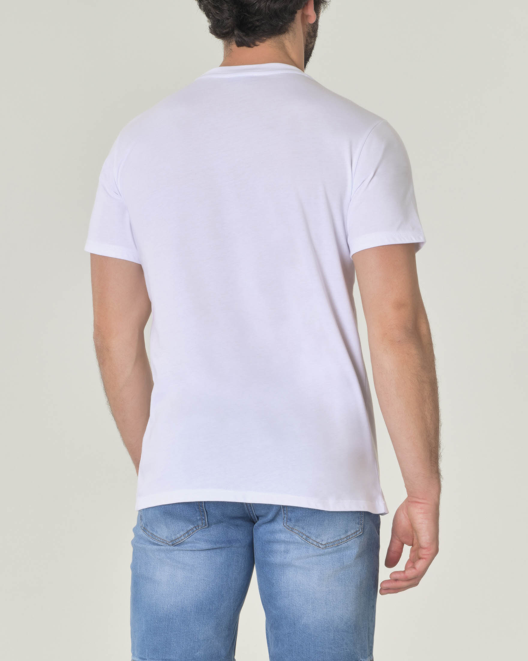 T-shirt bianca mezza manica in jersey di cotone con stampa coccodrillo