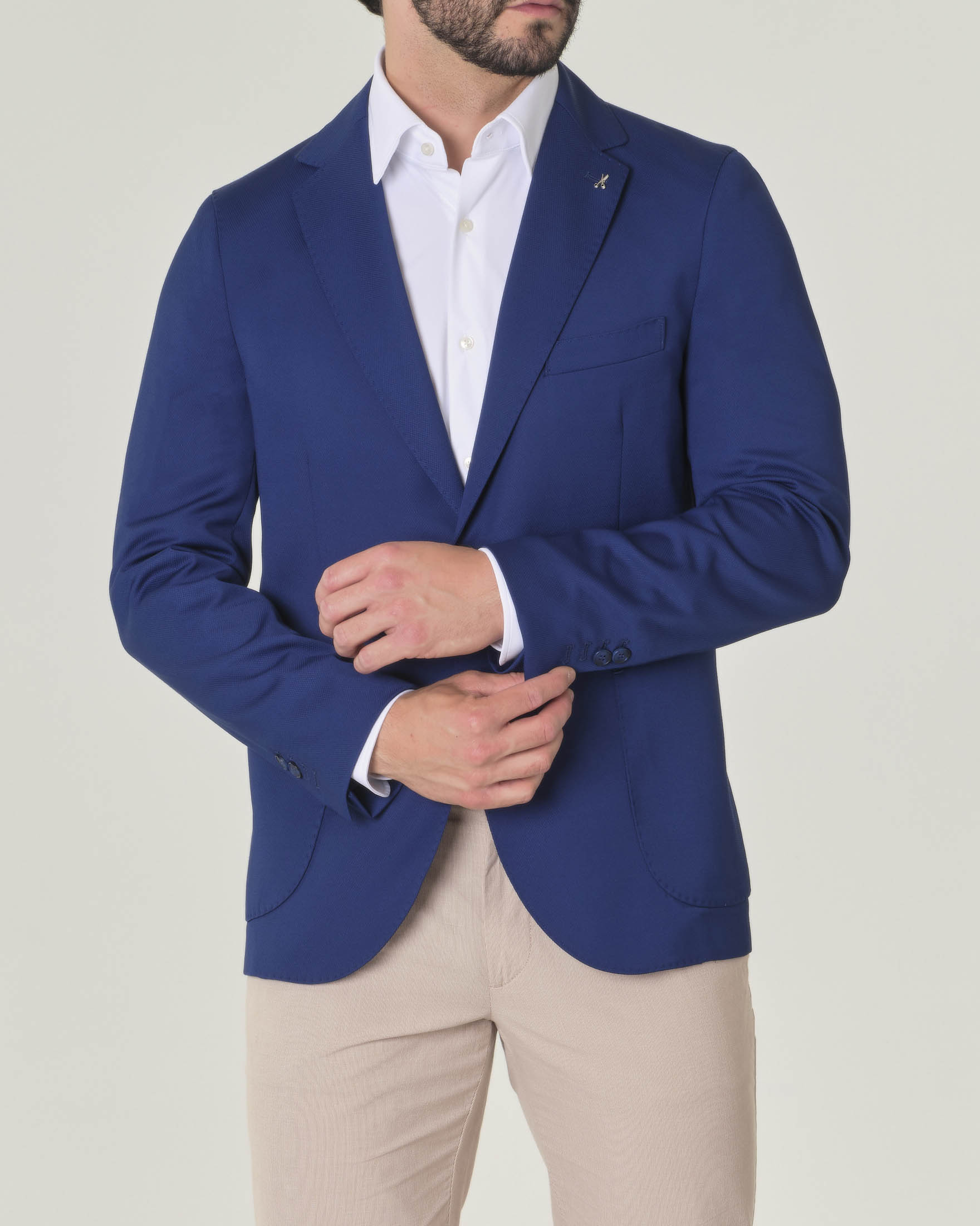 Blazer blu royal in jersey di viscosa stretch micro armatura