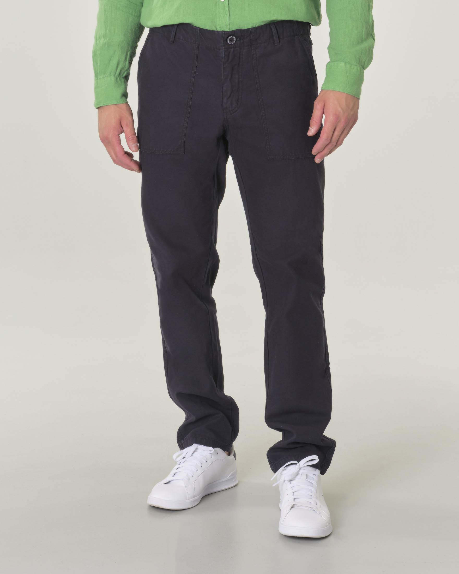 Pantalone fatigue blu in gabardina di cotone