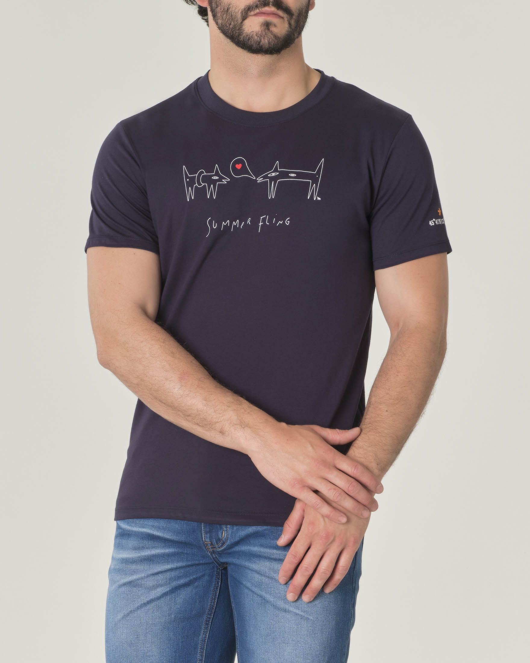 T-shirt blu mezza manica in jersey di cotone con stampa Summer Fling