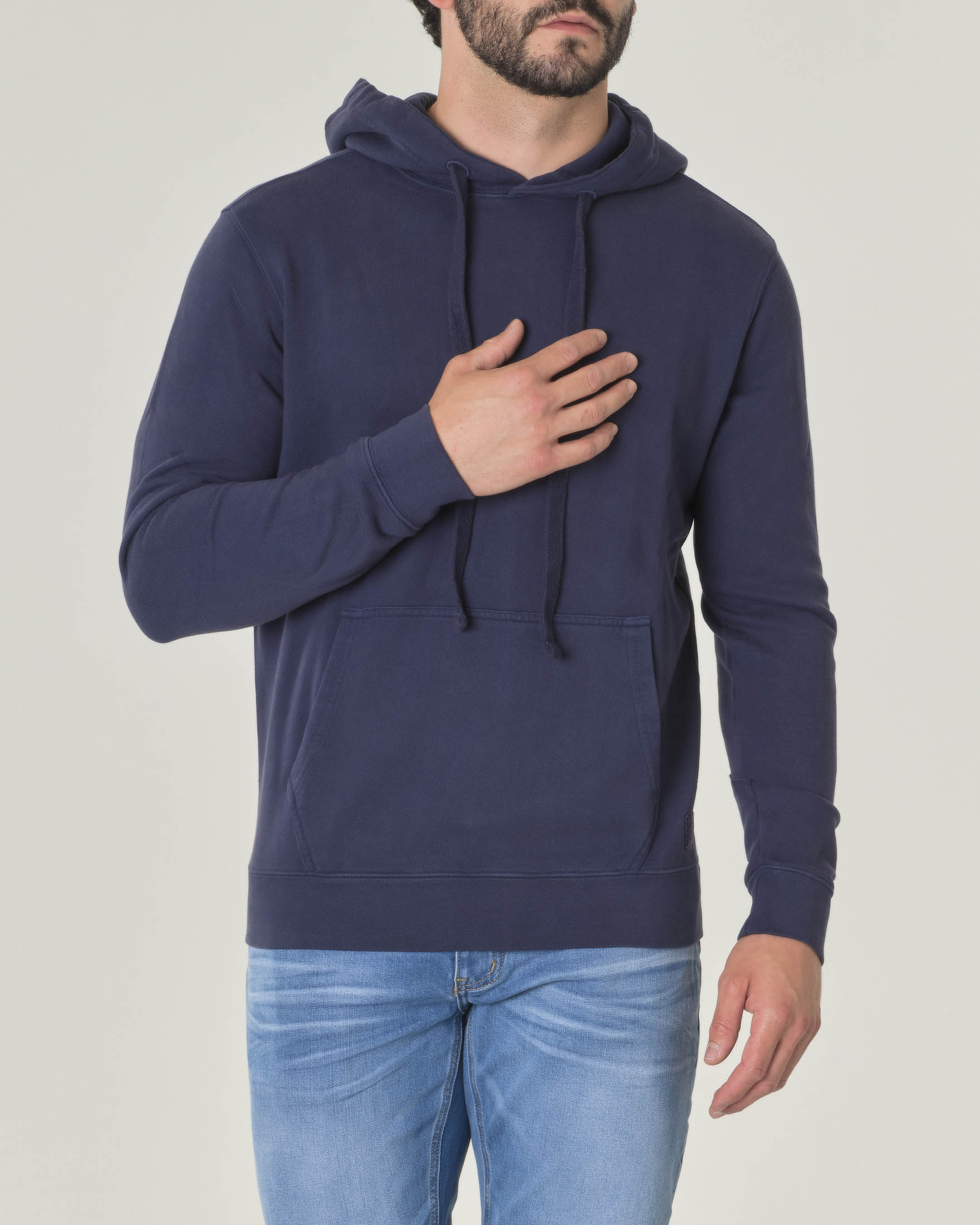 Felpa blu con cappuccio in pima cotton peruviano