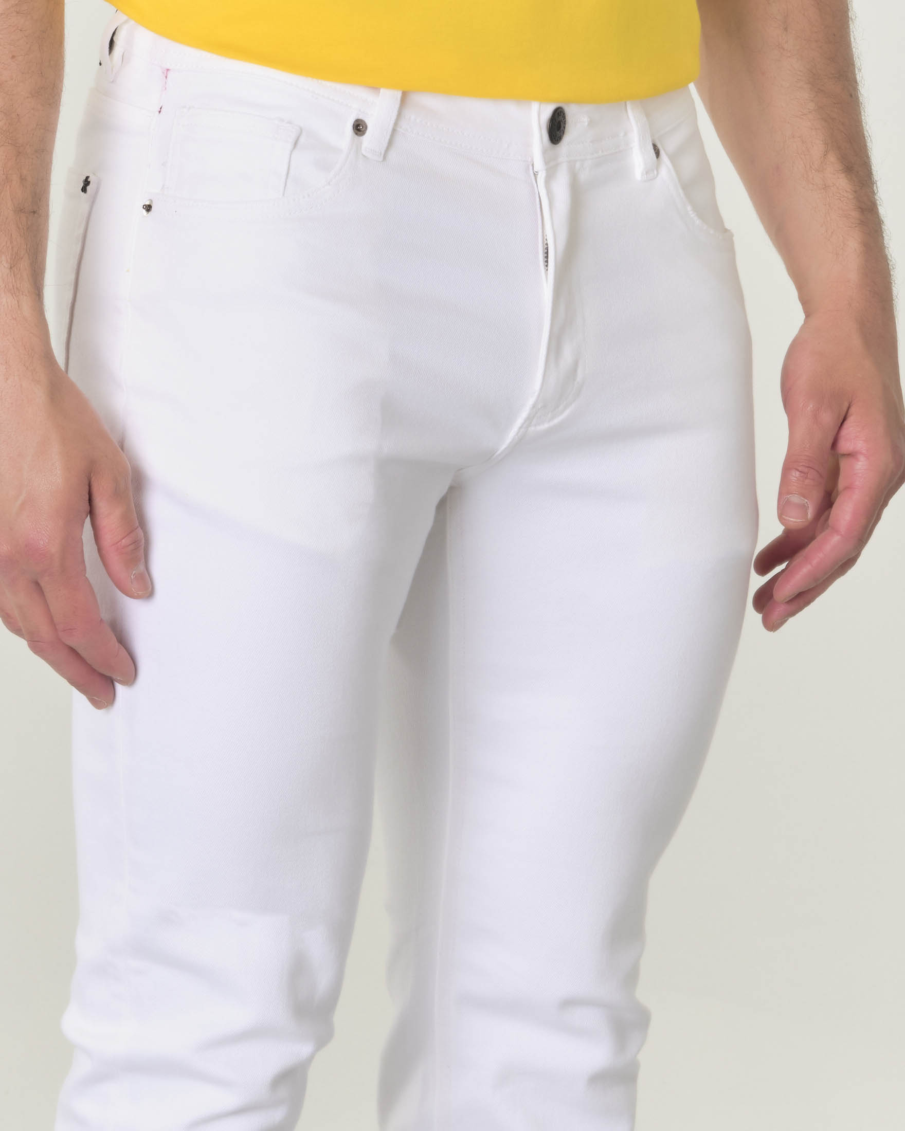 Pantalone cinque tasche bianco in bull di cotone stretch image