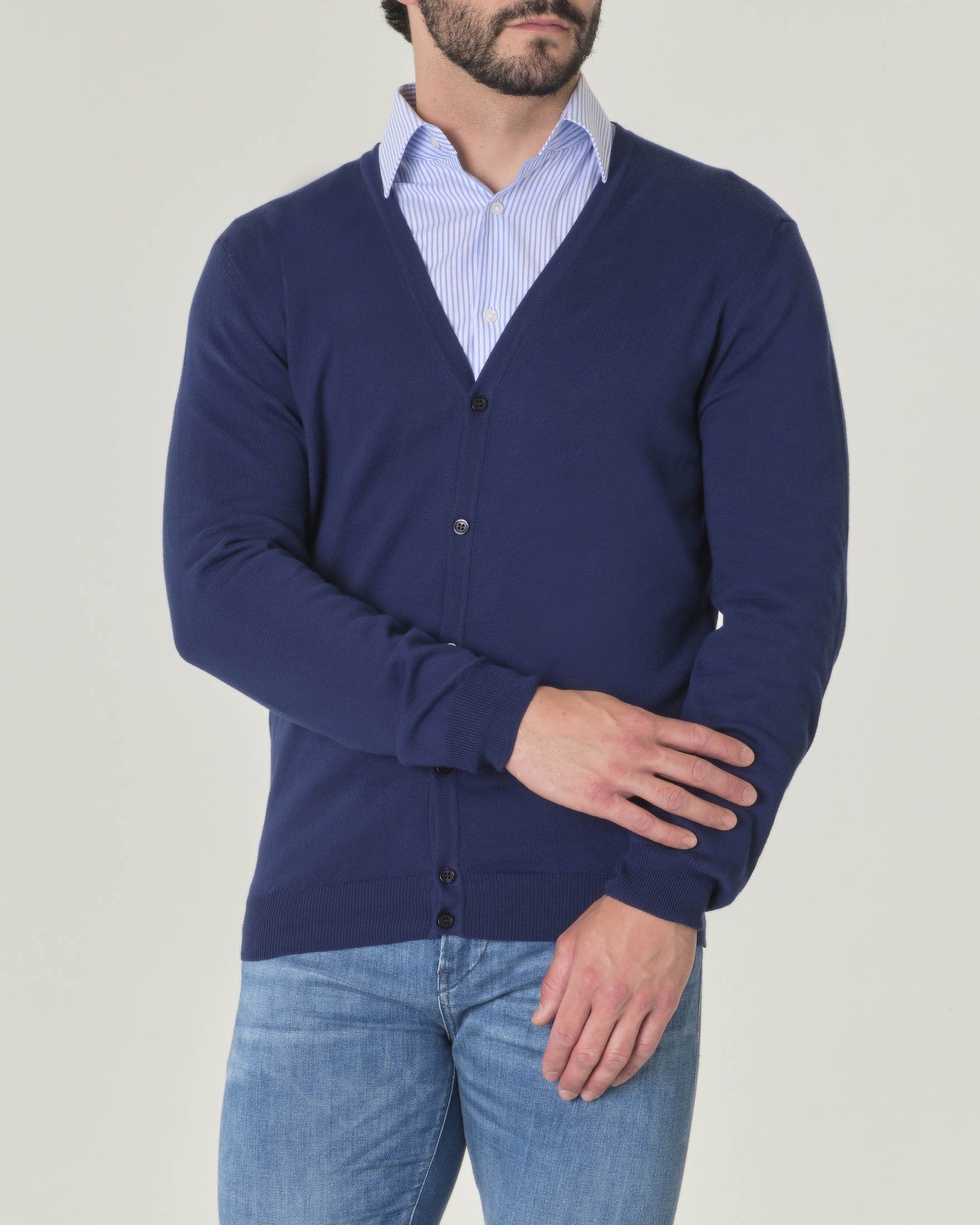 Cardigan blu indaco Pellizzari in puro cotone made in Italy