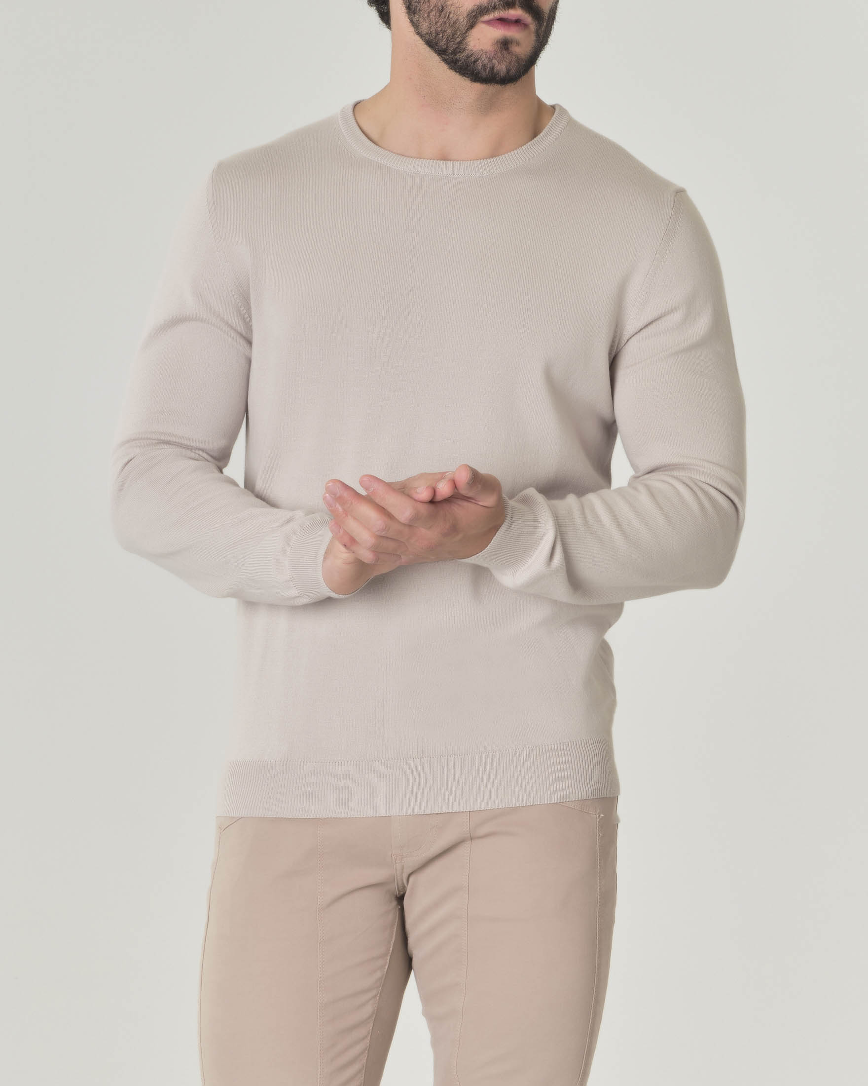 Maglia girocollo beige in puro cotone made in Italy