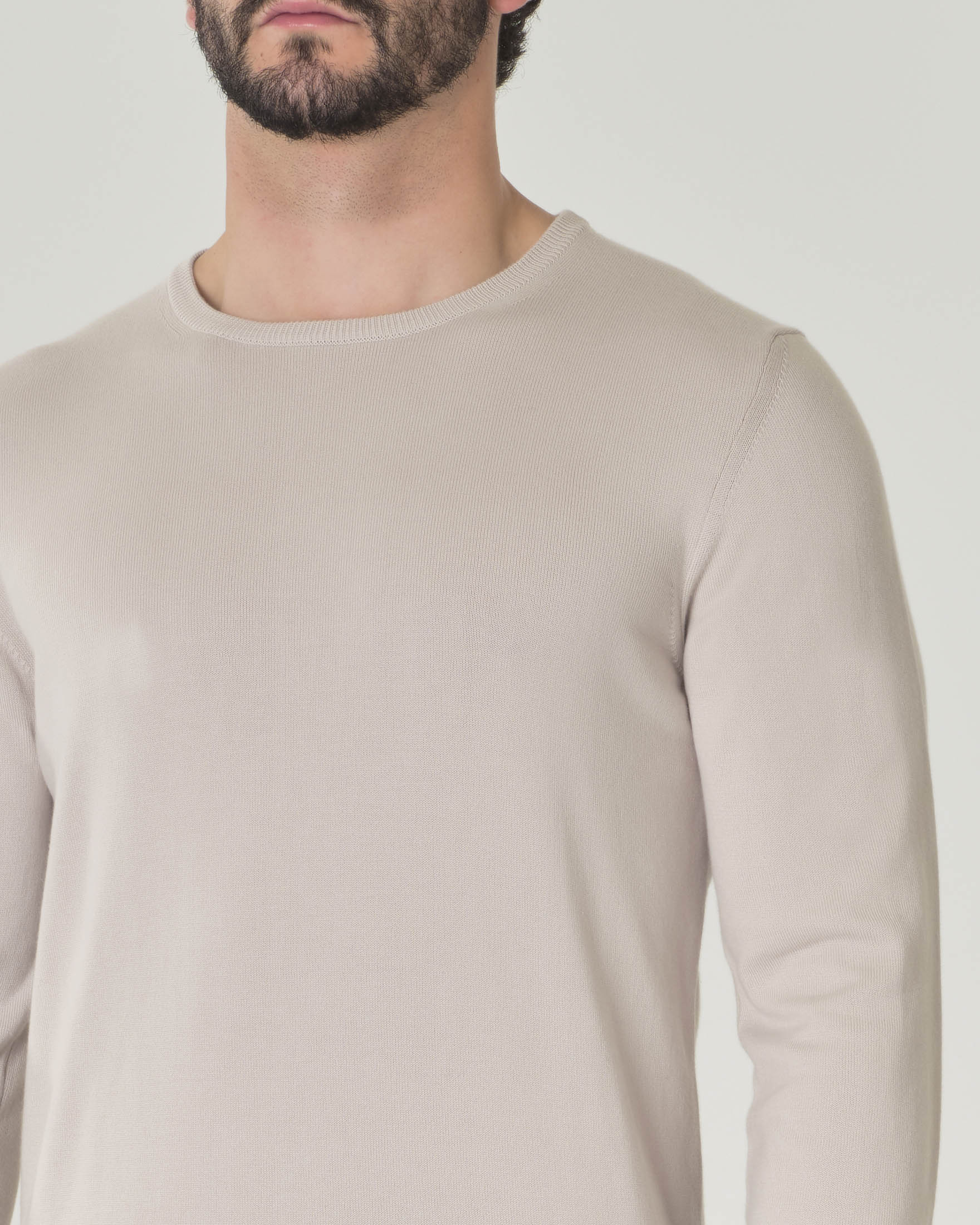 Maglia girocollo beige in puro cotone made in Italy