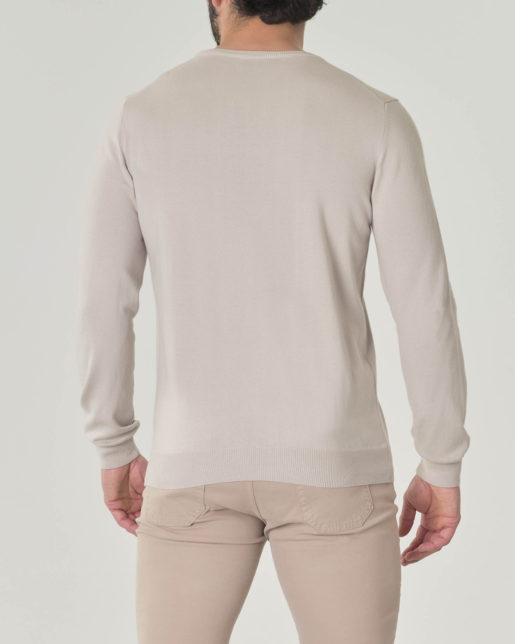 Maglia girocollo beige in puro cotone made in Italy