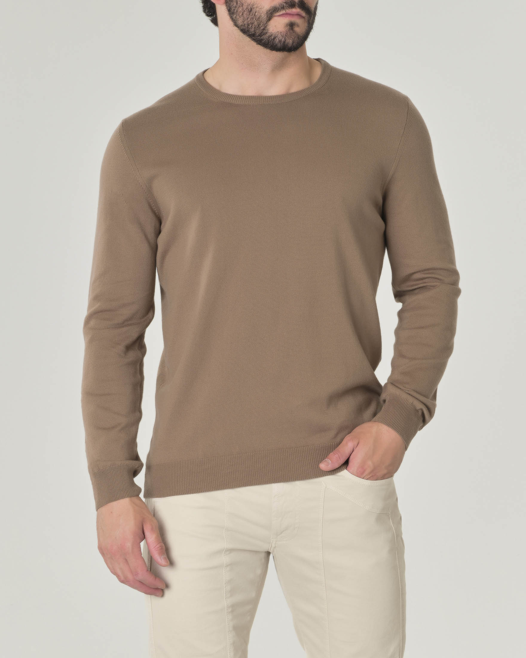 Maglia girocollo cammello Pellizzari in puro cotone made in Italy