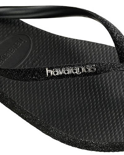 Havaianas Slim Sparkle II nero con glitter sulle fascette con logo in metallo image