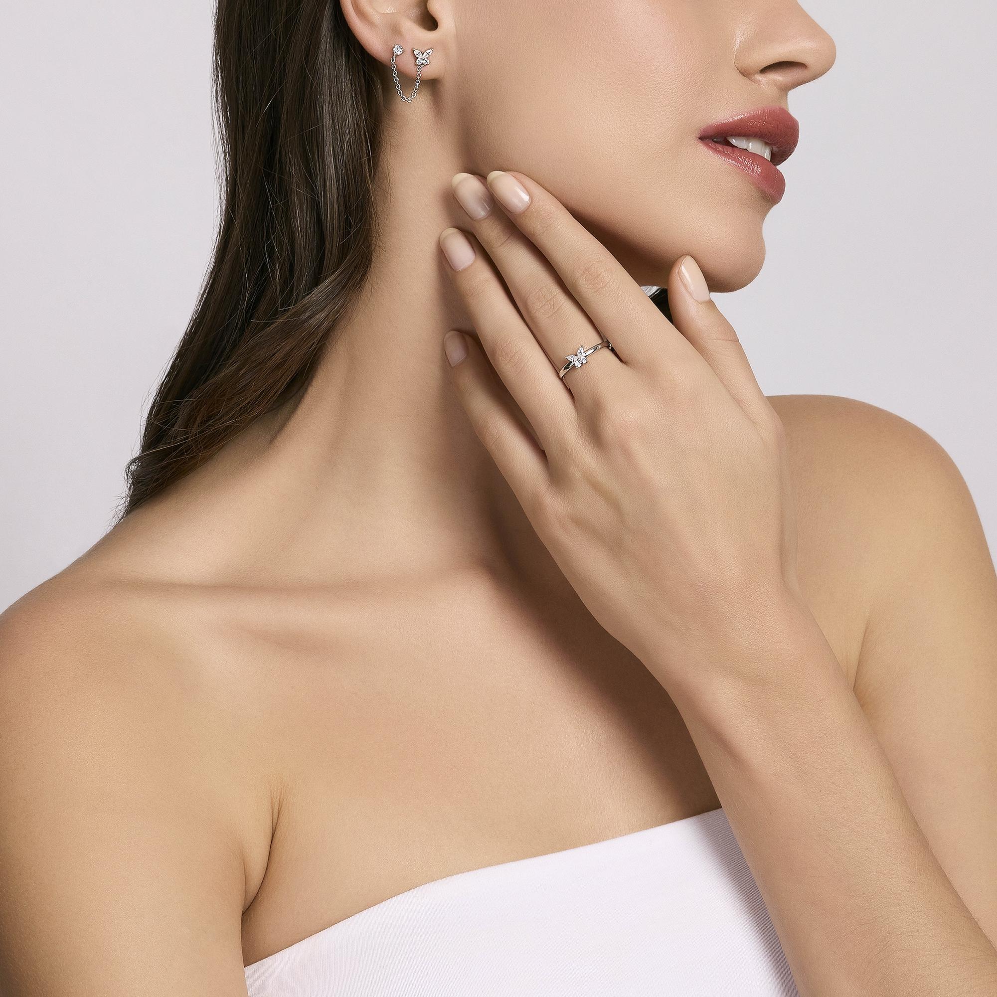 Mono Orecchino Doppio In Argento Con Catena - View1