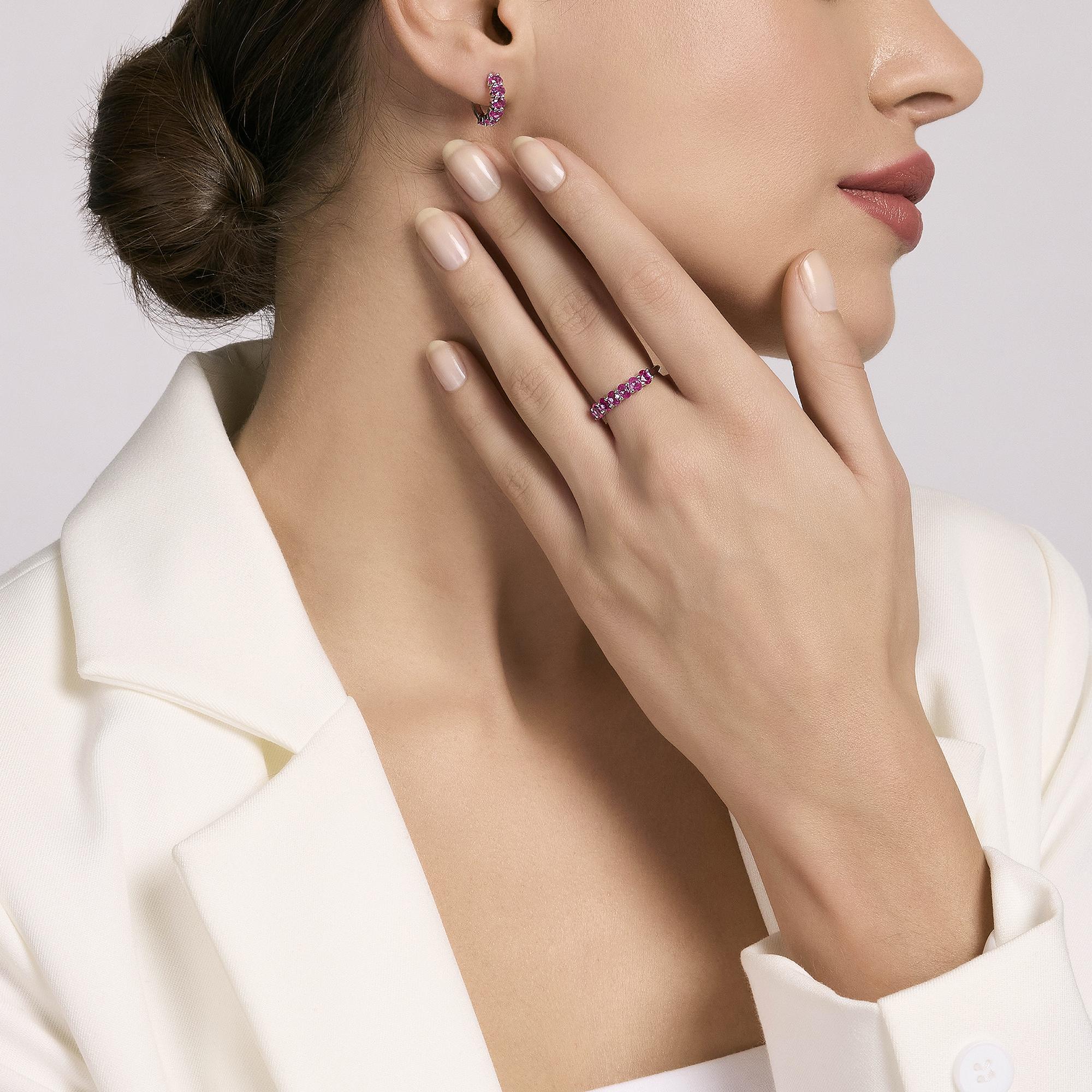 Orecchini A Cerchio In Argento Con Tormalina Sintetica - View2