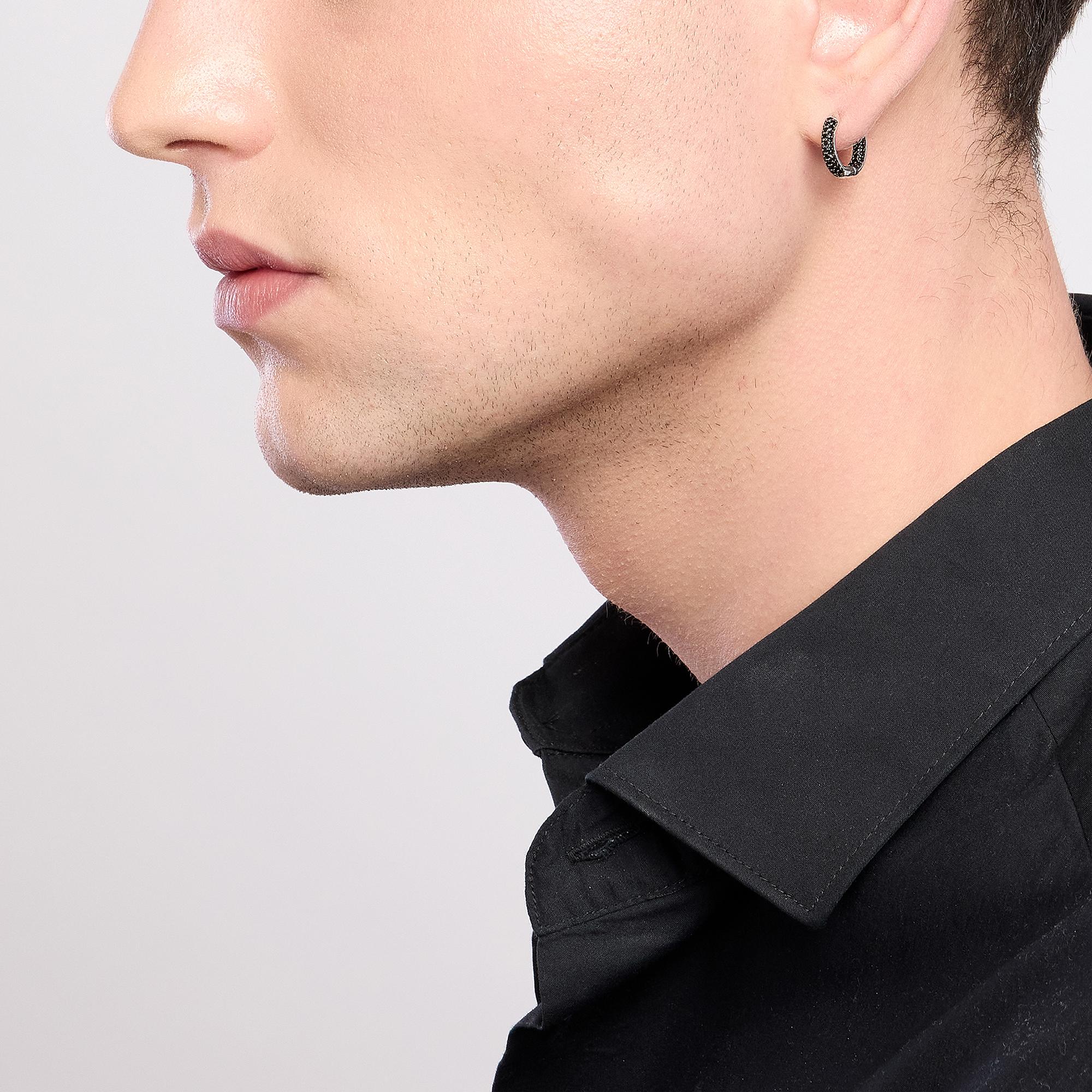 Orecchino A Cerchio In Argento Con Zirconi Neri - View2