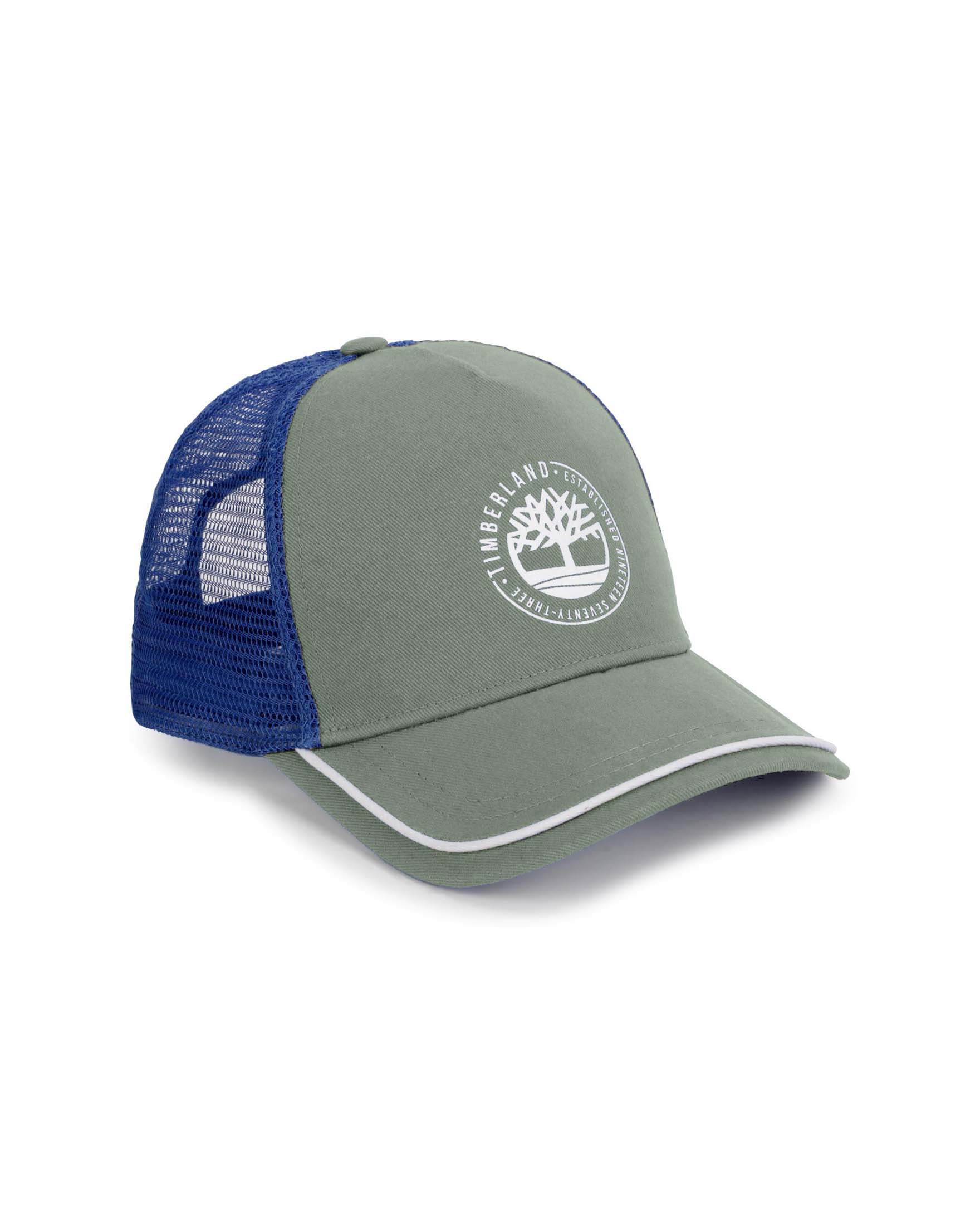 Berretto trucker verde militare con parte in mesh blu royal