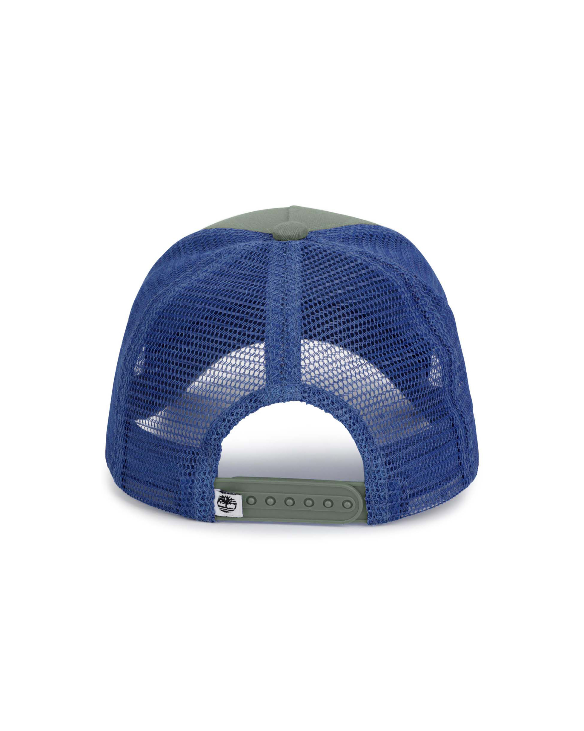 Berretto trucker verde militare con parte in mesh blu royal image