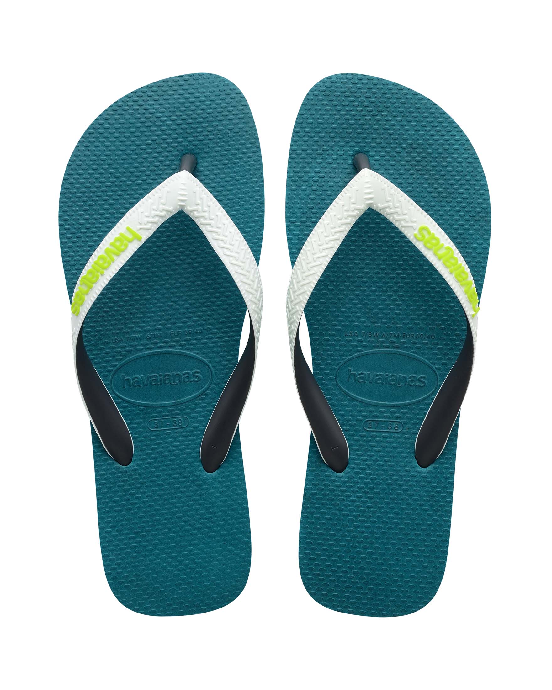Havaianas Top Mix ottanio con fascetta bianca e nera e logo verde acido