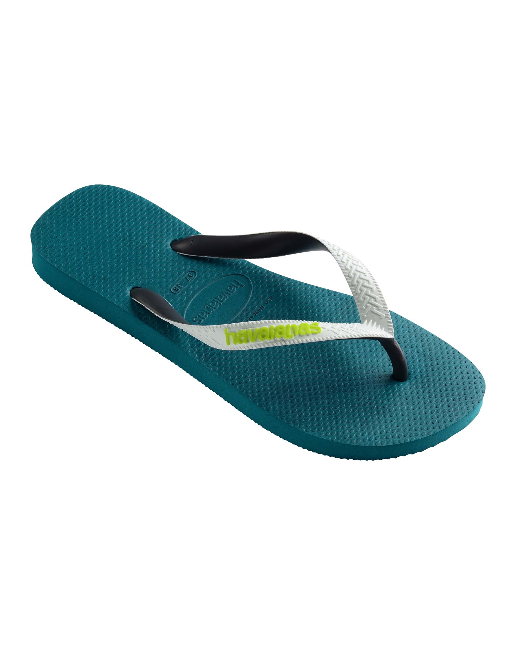 Havaianas Top Mix ottanio con fascetta bianca e nera e logo verde acido