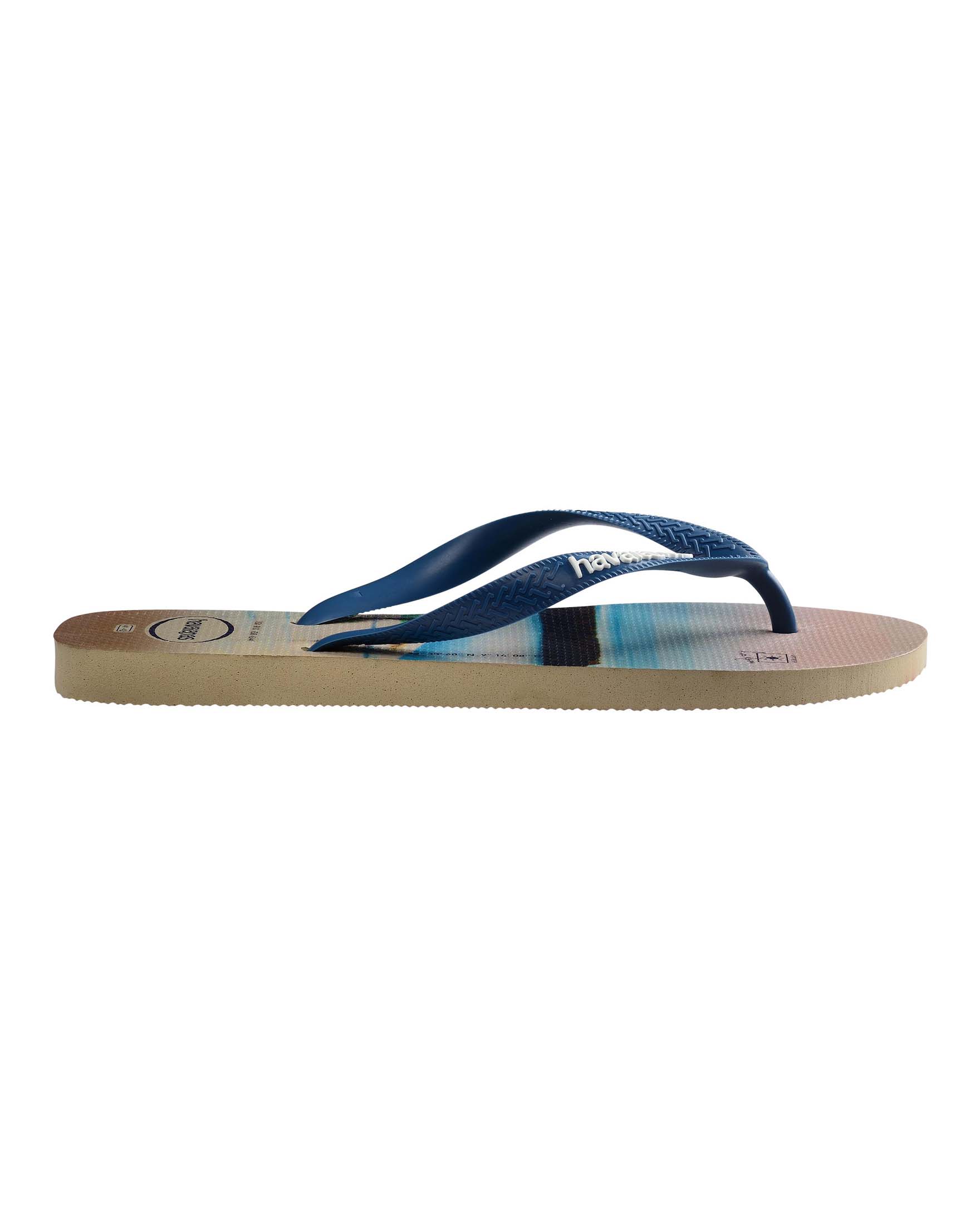 Havaianas Hype beige in fantasia fotografica skate con fascetta indaco e logo bianco