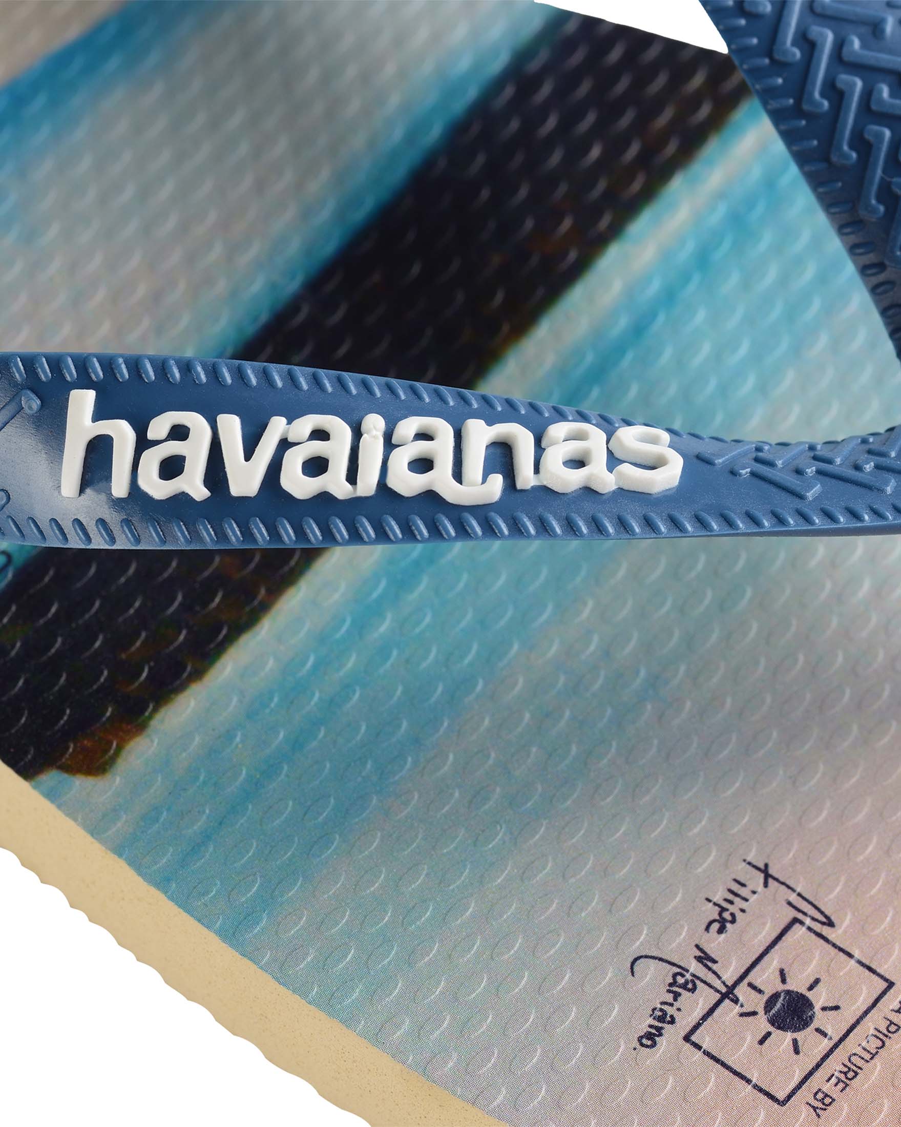 Havaianas Hype beige in fantasia fotografica skate con fascetta indaco e logo bianco