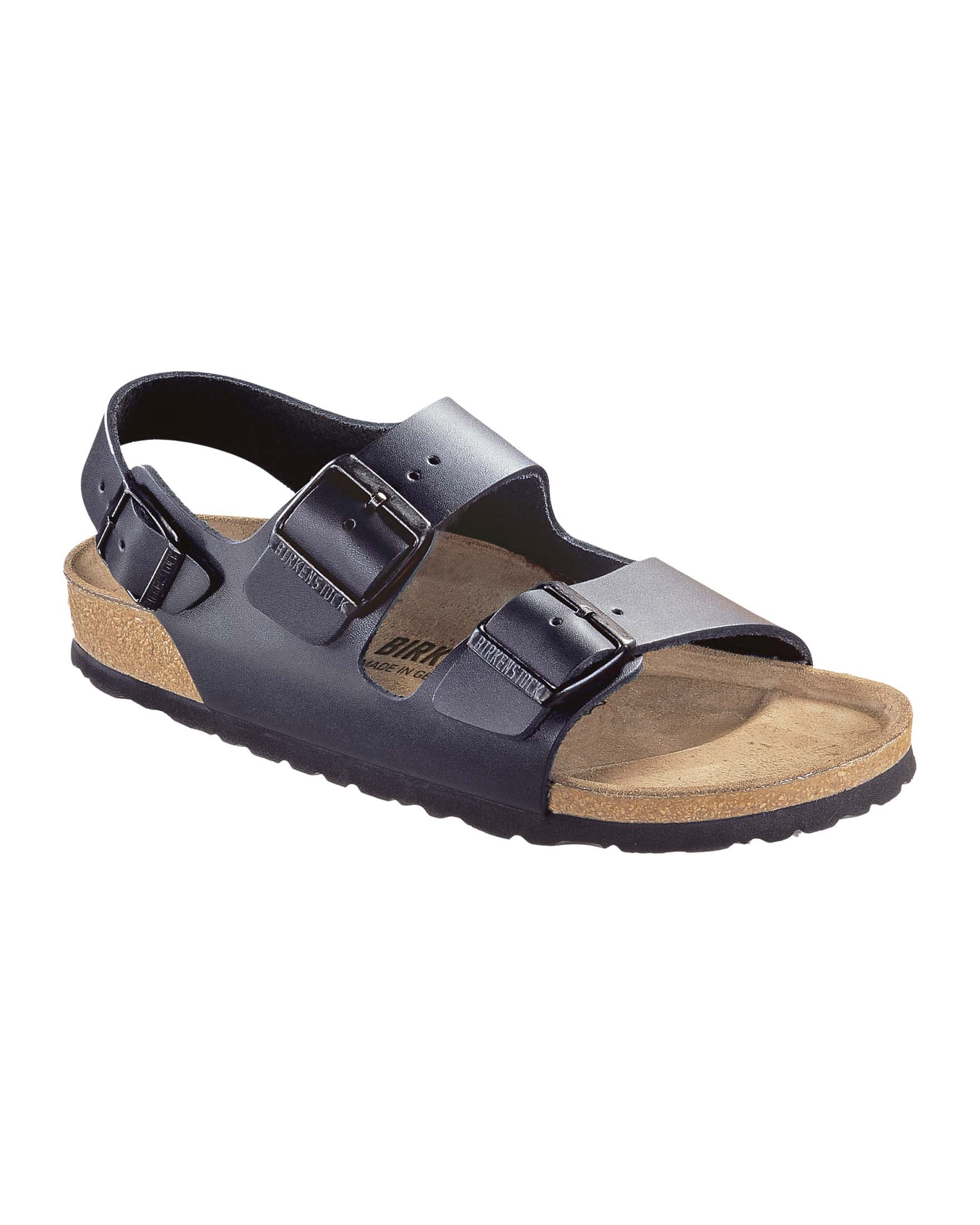 Sandalo Birkenstock Milano nero in pelle con cinturino sul tallone