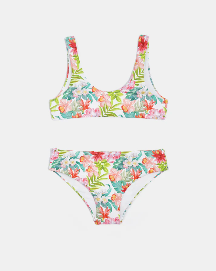 Bikini a bralette bianco in tessuto stretch a fantasia floreale multicolore 8-14 anni