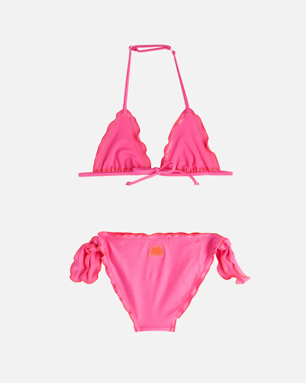 Bikini fucsia a triangolo in tessuto stretch effetto perlato con rouches 10-16 anni image