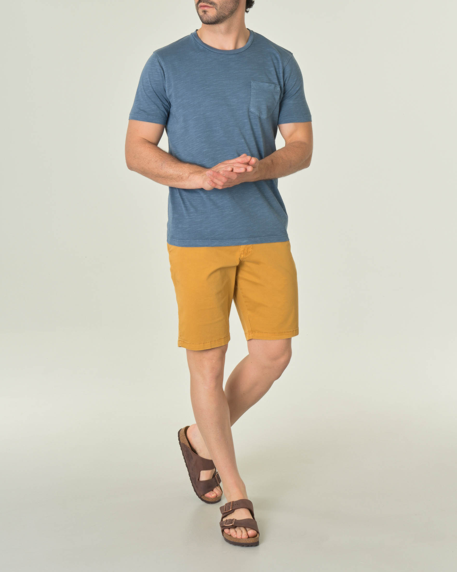 T-shirt avio mezza manica in cotone fiammato con taschino applicato sul petto