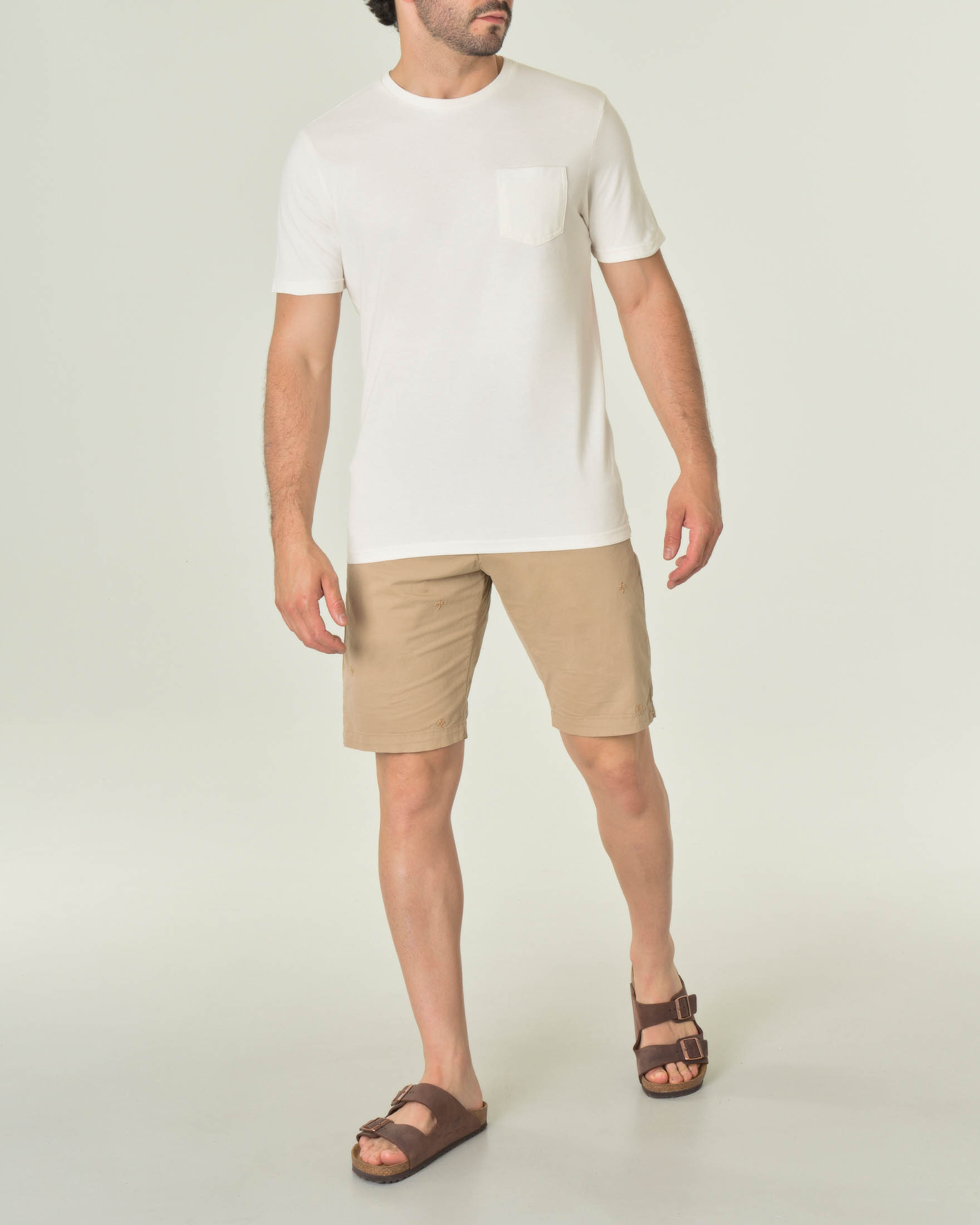 T-shirt bianca mezza manica in piquè di cotone con taschino applicato sul petto