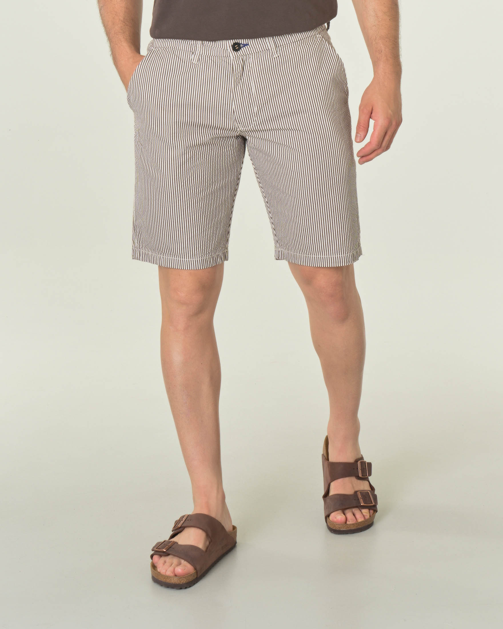 Bermuda chino a righe bianche e marroni in cotone stretch