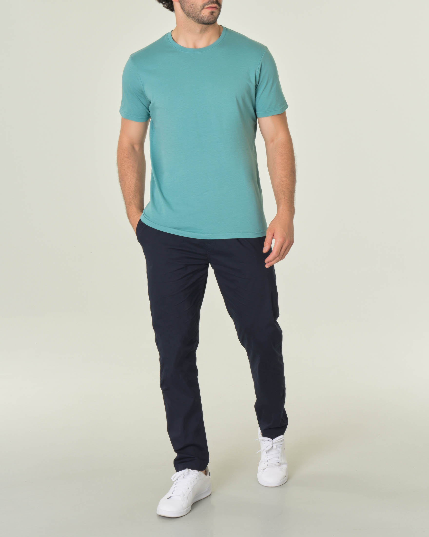 T-shirt color turchese mezza manica in puro cotone