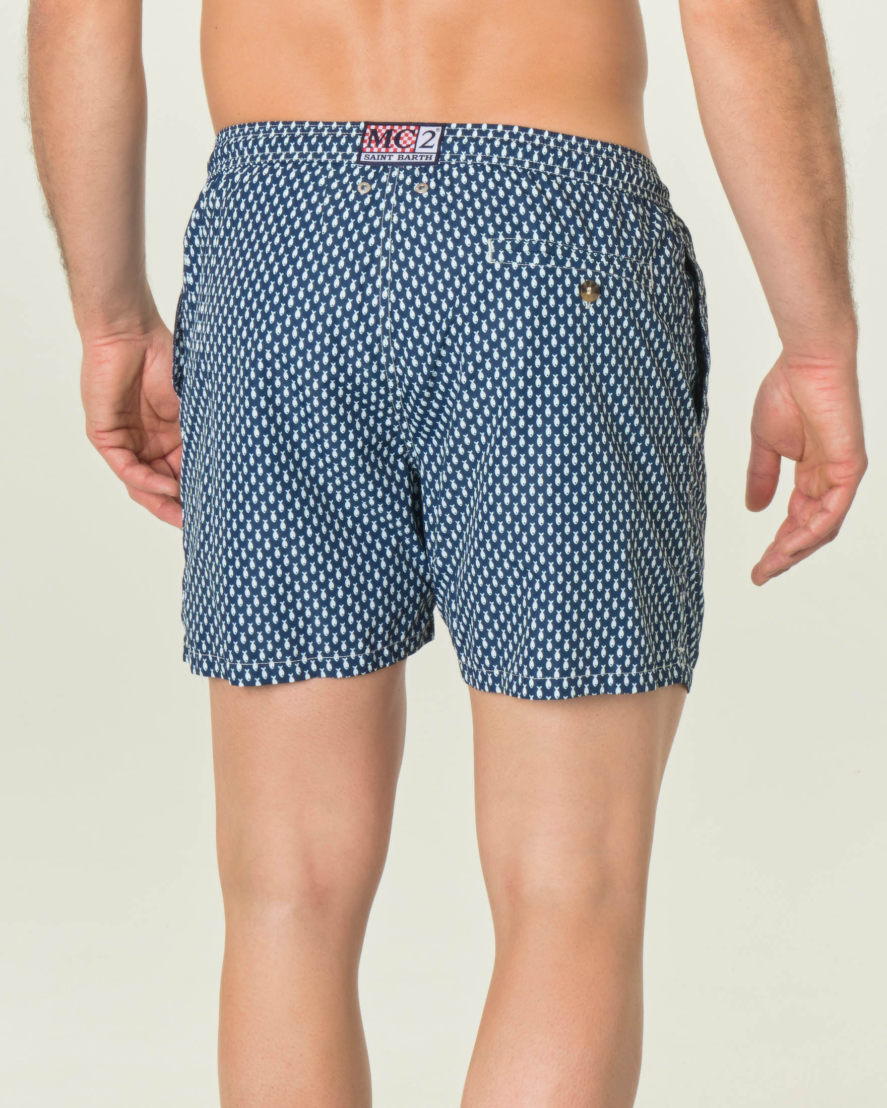 Boxer mare blu MC2 Saint Barth con stampa pesciolini bianchi