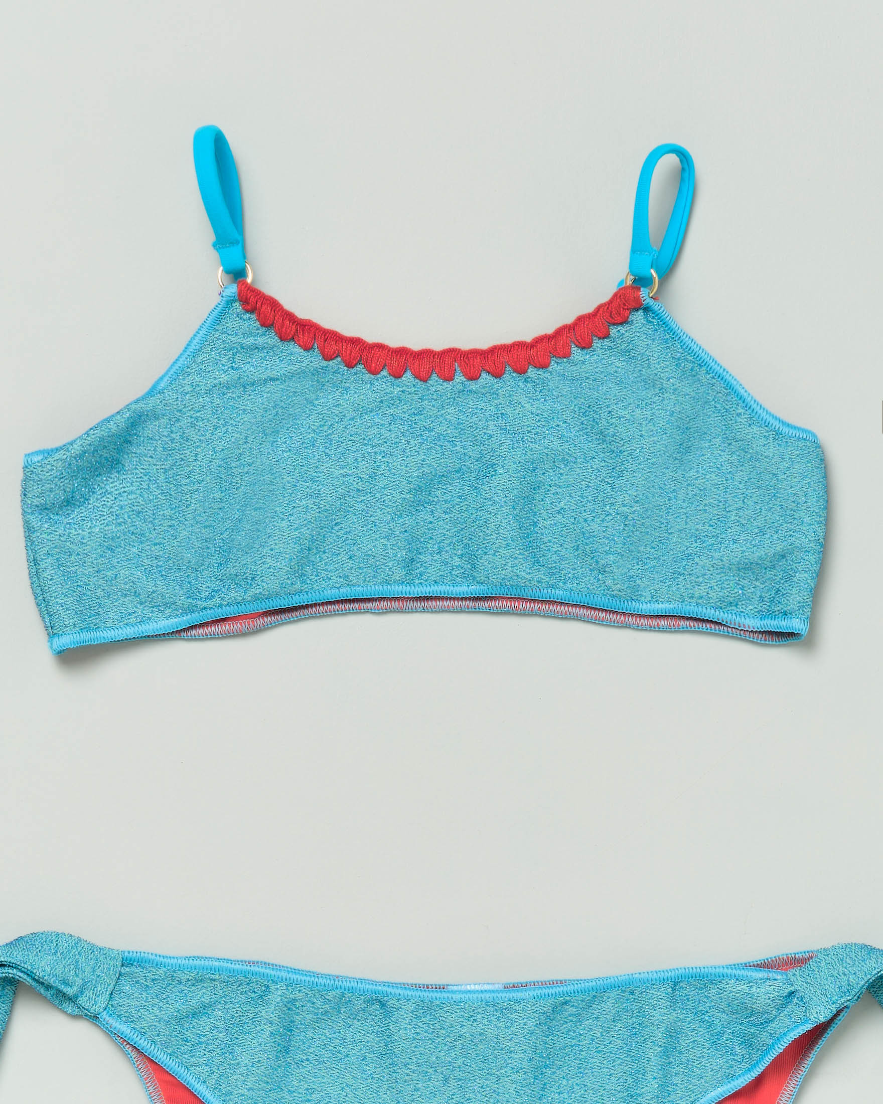 Bikini a fascia azzurro in tessuto stretch con lurex  image