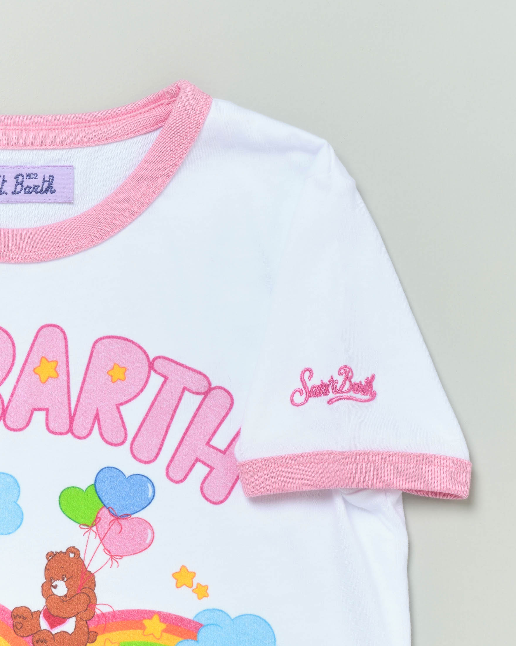 T-shirt bianca a mezza manica in cotone con stampa orsetti 'St. Barth Paradise'  image