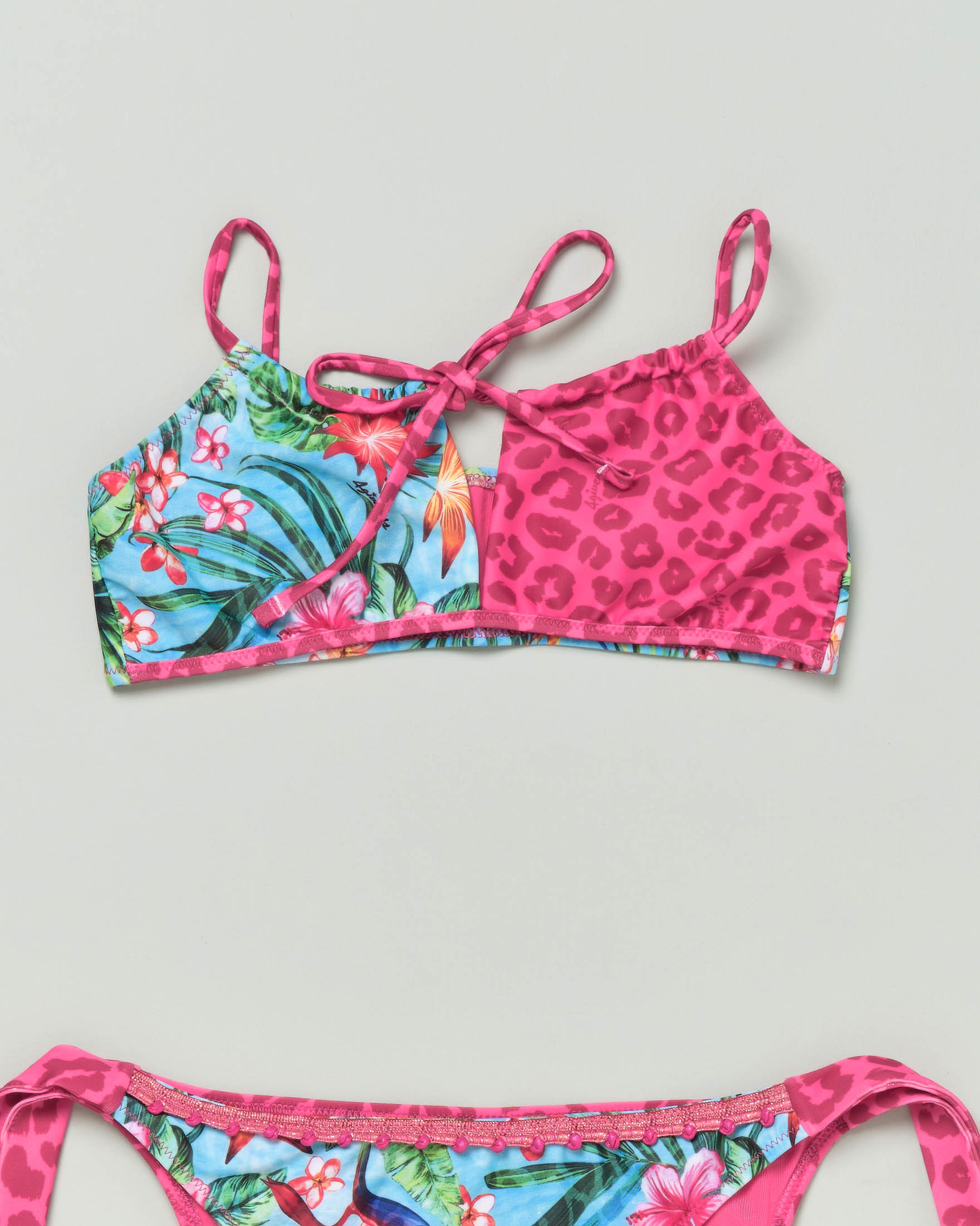 Bikini con top in fantasia animalier fucsia e fantasia jungle in tessuto stretch  image