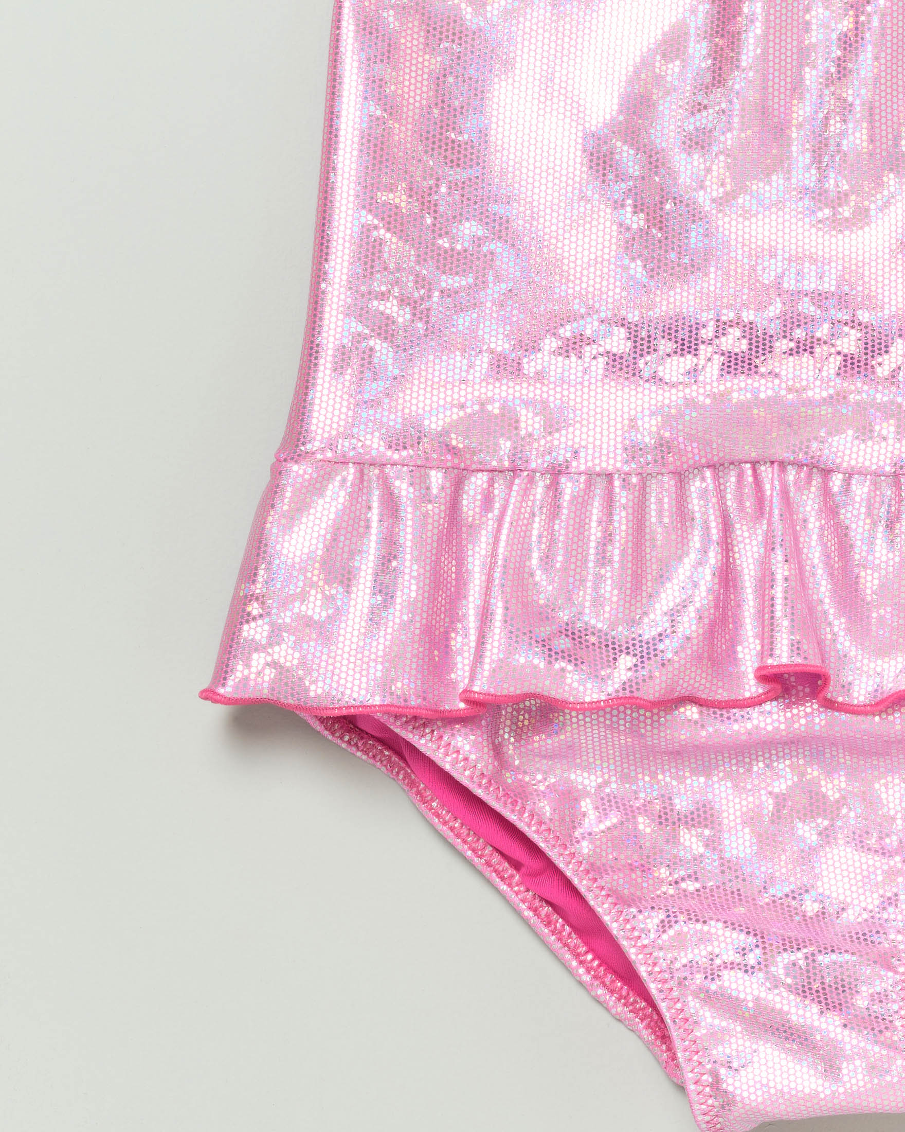 Costume intero rosa in tessuto stretch laminato con volant  image