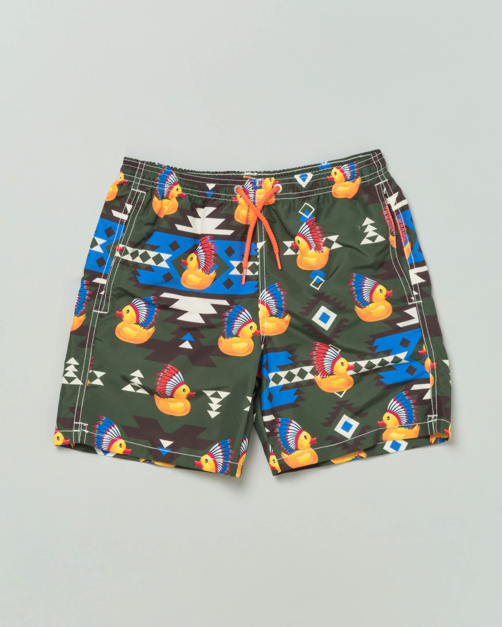 Boxer mare verde militare con stampa etnica e paperelle indiane 