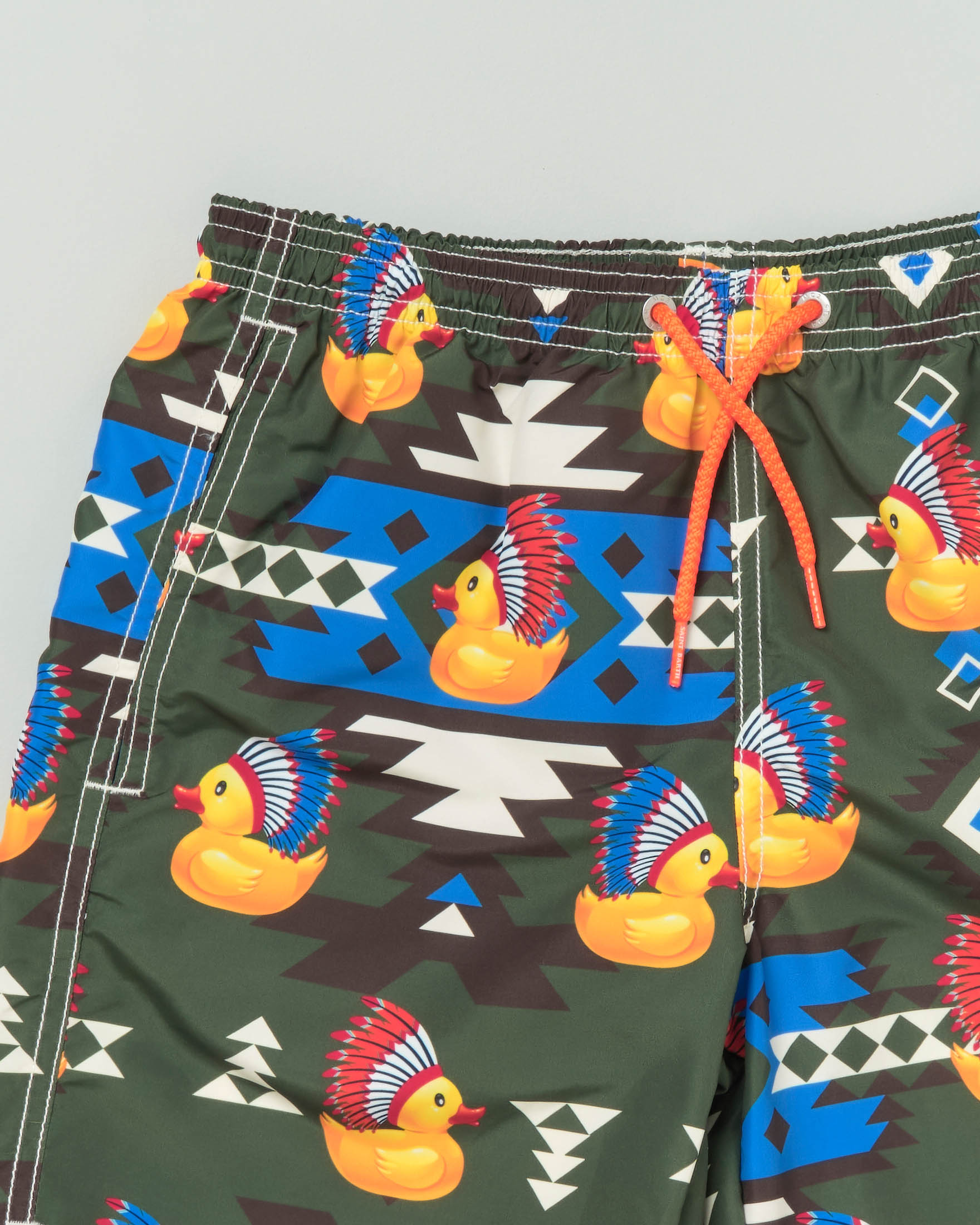 Boxer mare verde militare con stampa etnica e paperelle indiane  image