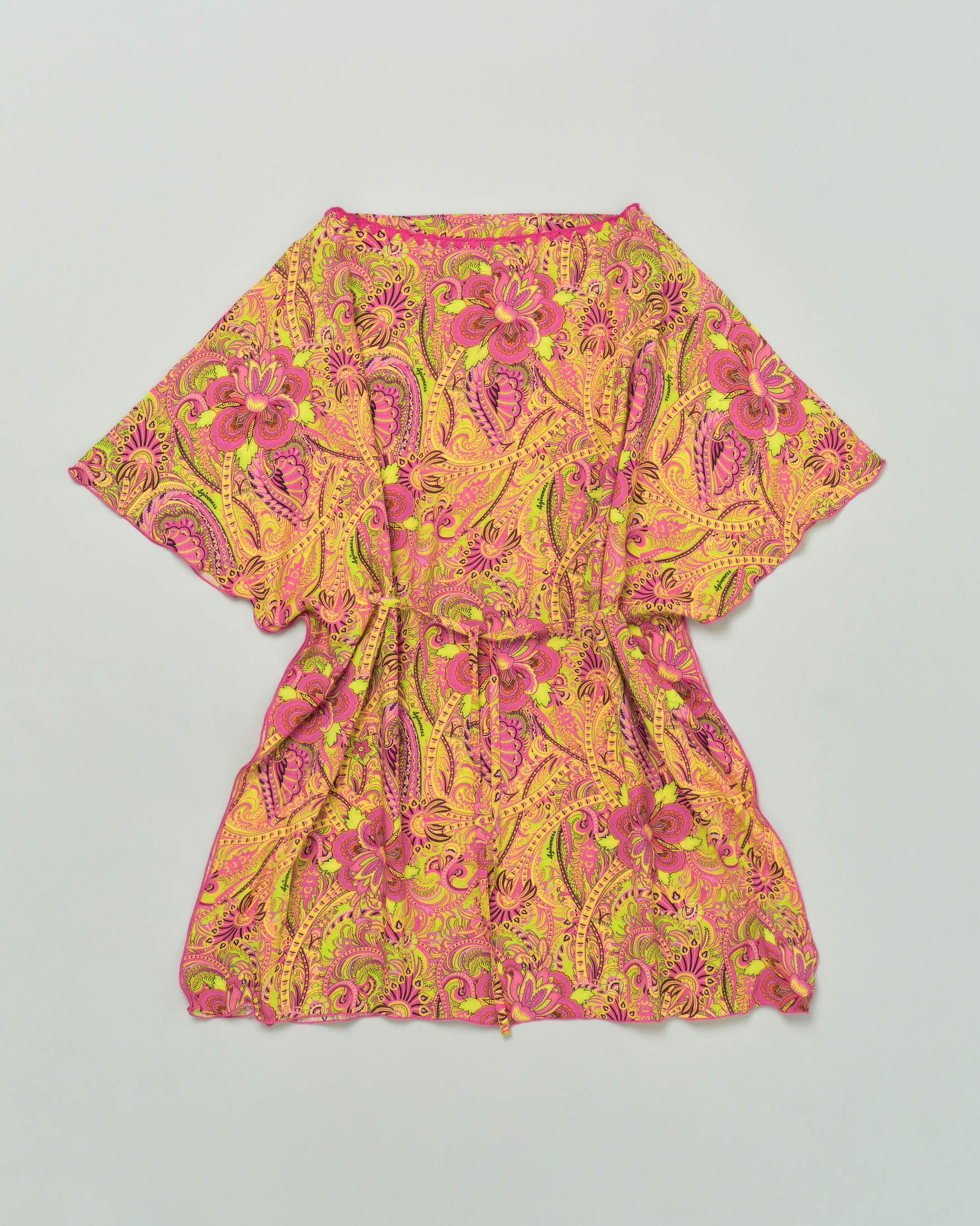 Caftano copricostume in fantasia bandana fucsia e gialla 