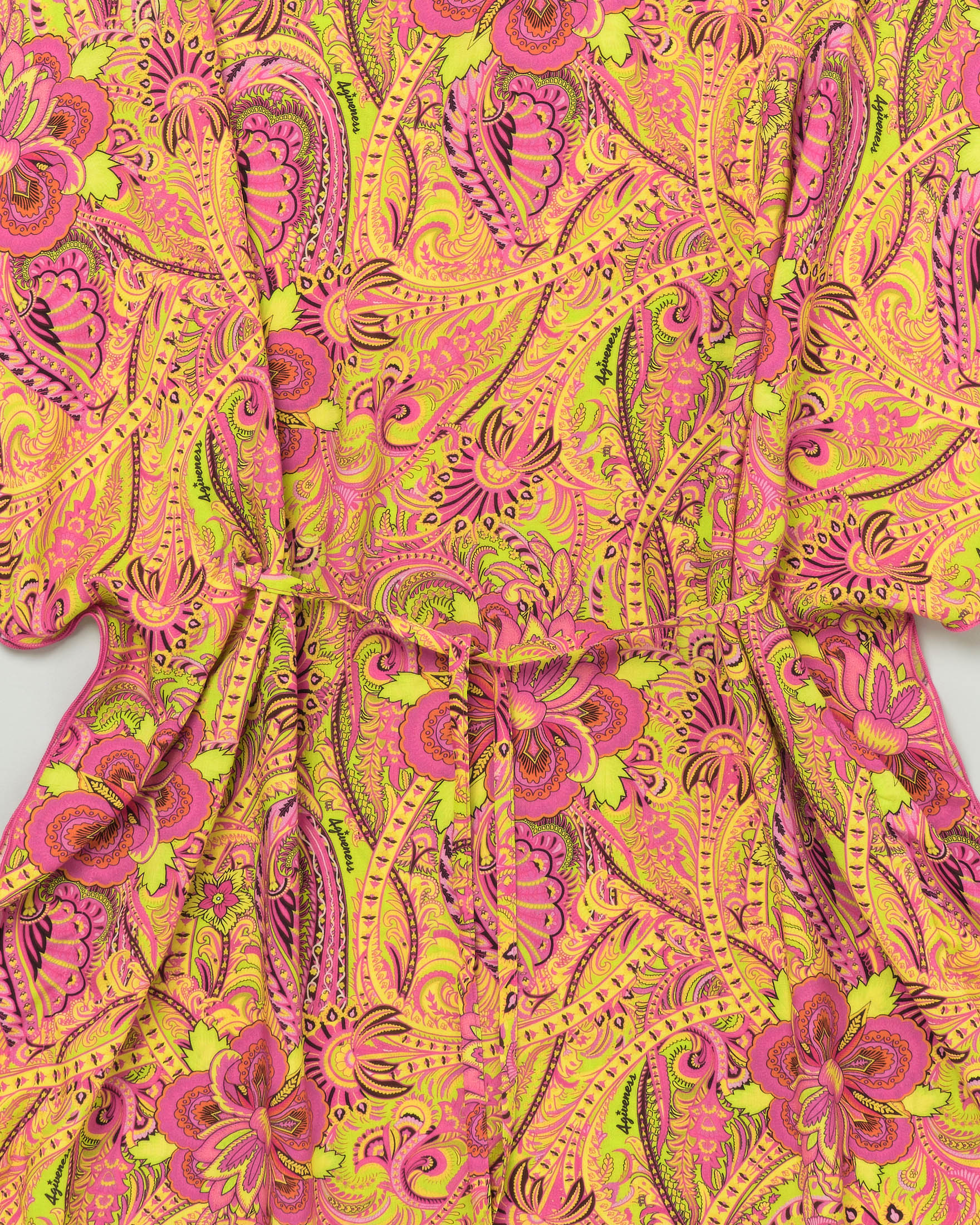 Caftano copricostume in fantasia bandana fucsia e gialla  image