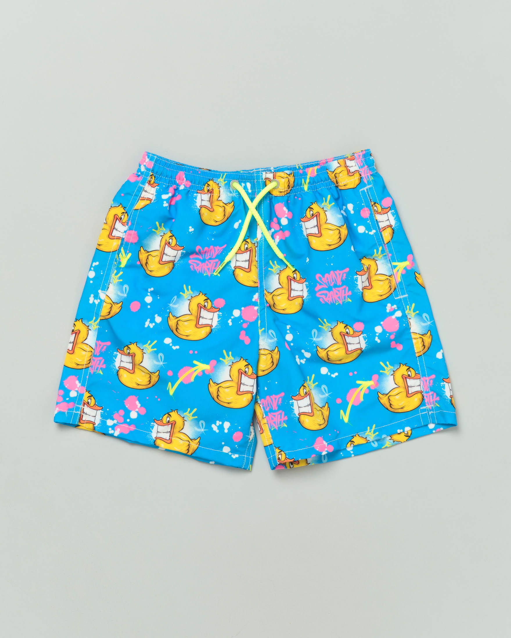 Boxer mare blu royal con stampa paperelle e graffiti 