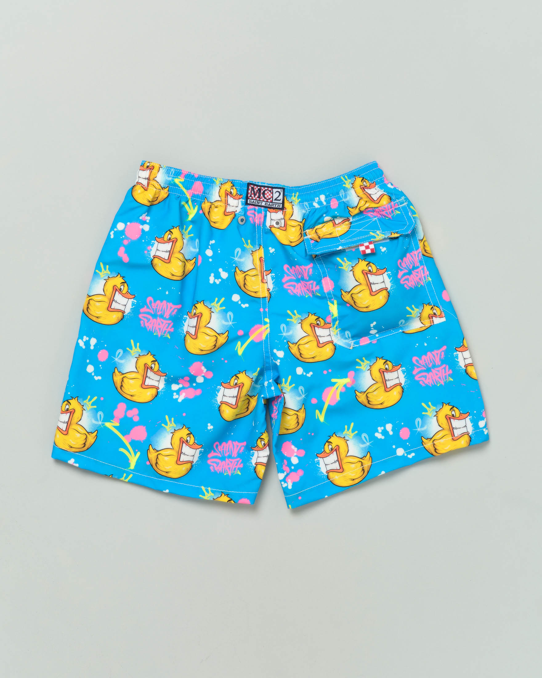 Boxer mare blu royal con stampa paperelle e graffiti 