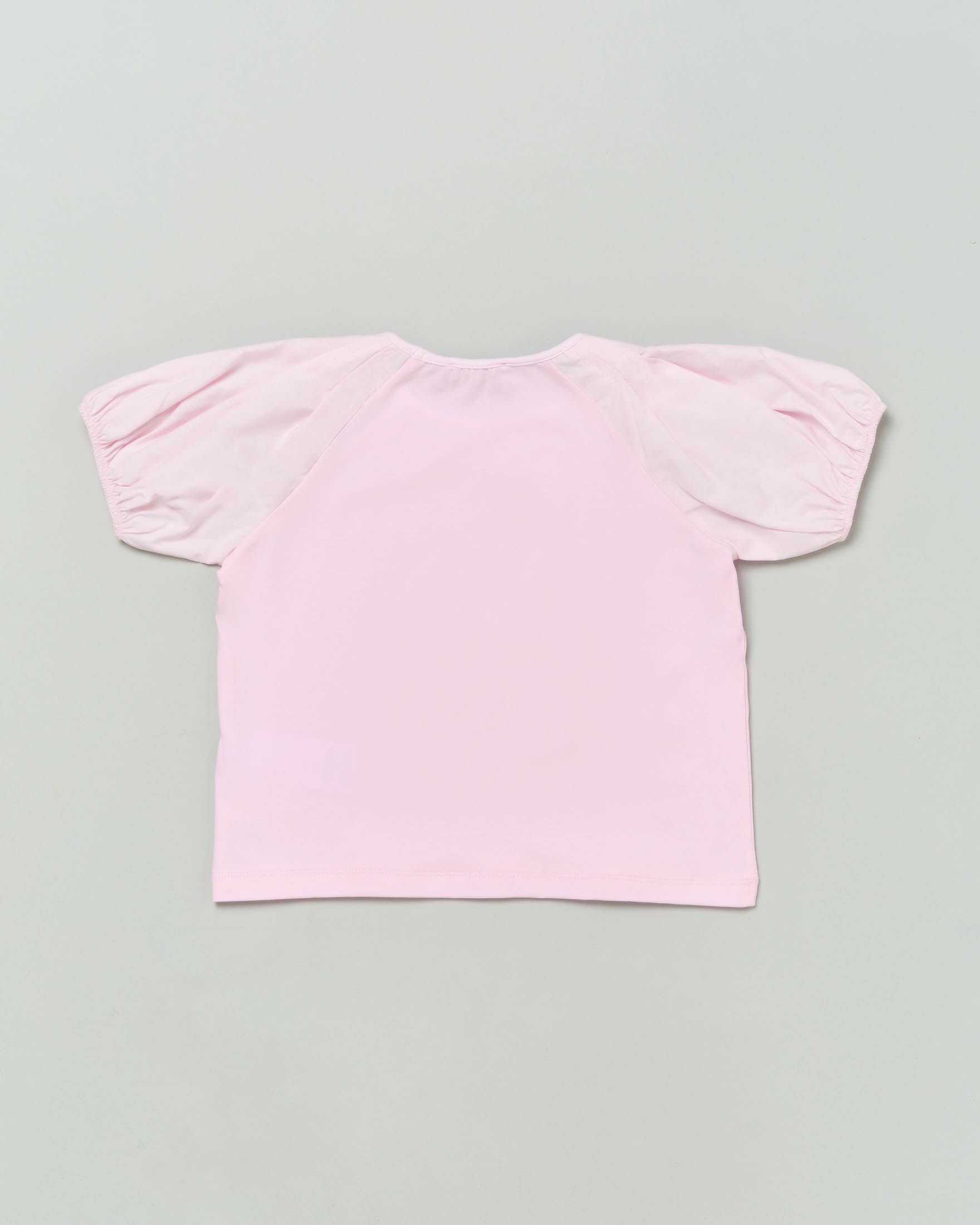 T-shirt rosa in cotone stretch con manica corta a sbuffo 6-12 anni