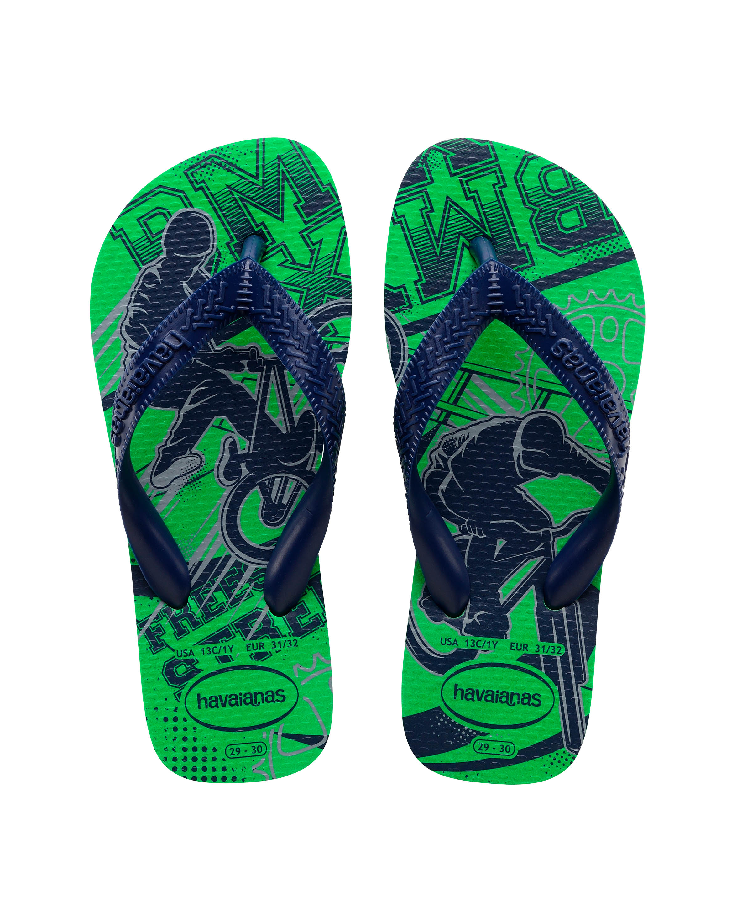 Havaianas Kids Athletic verde con stampa Freestyle street e fascetta blu