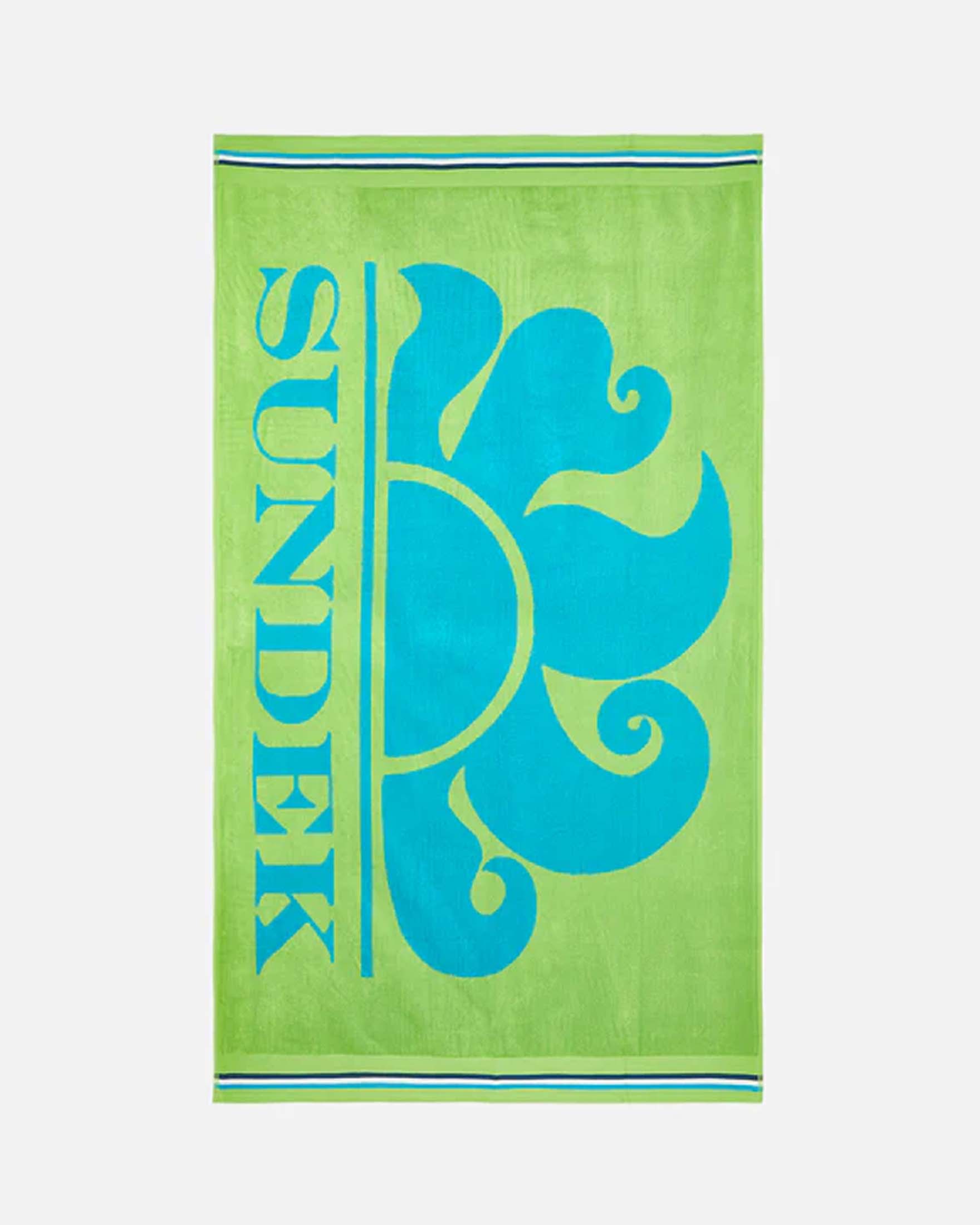 Telo mare verde Sundek in spugna con logo sole azzurro jacquard