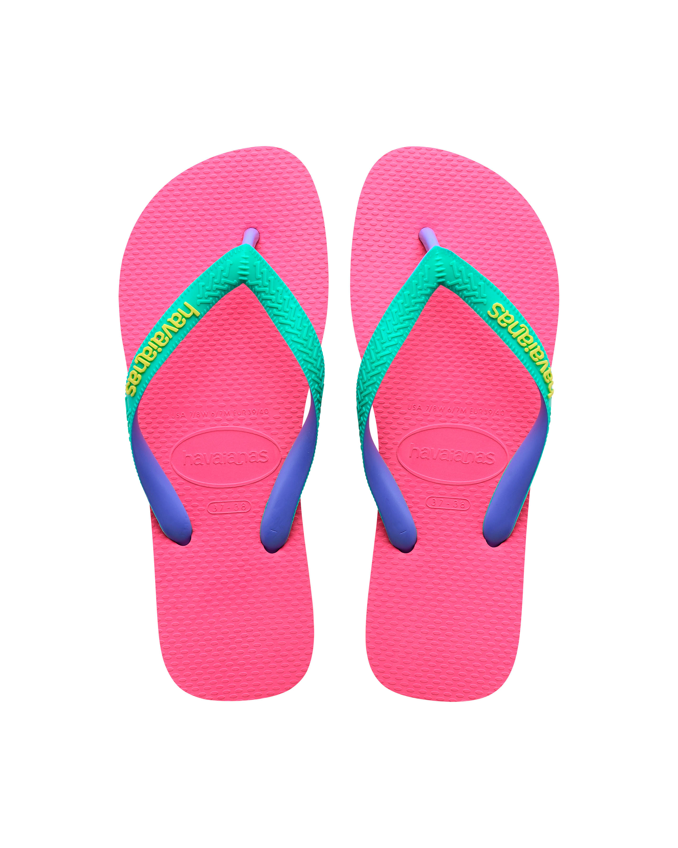 Top Mix fucsia con fascetta verde acqua e viola e logo giallo