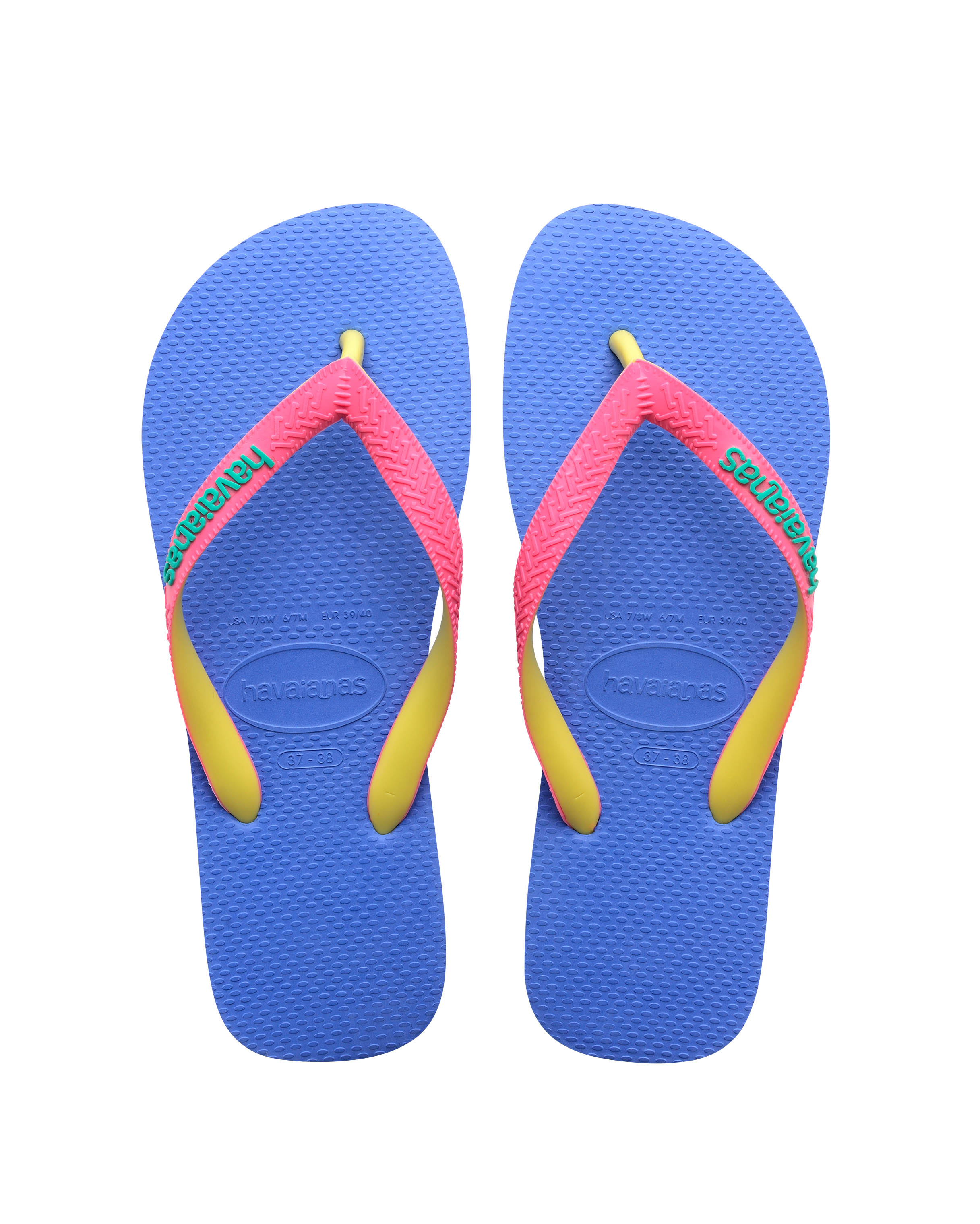 Havaianas Top Mix viola con fascetta fucsia e gialla e logo verde acqua 
