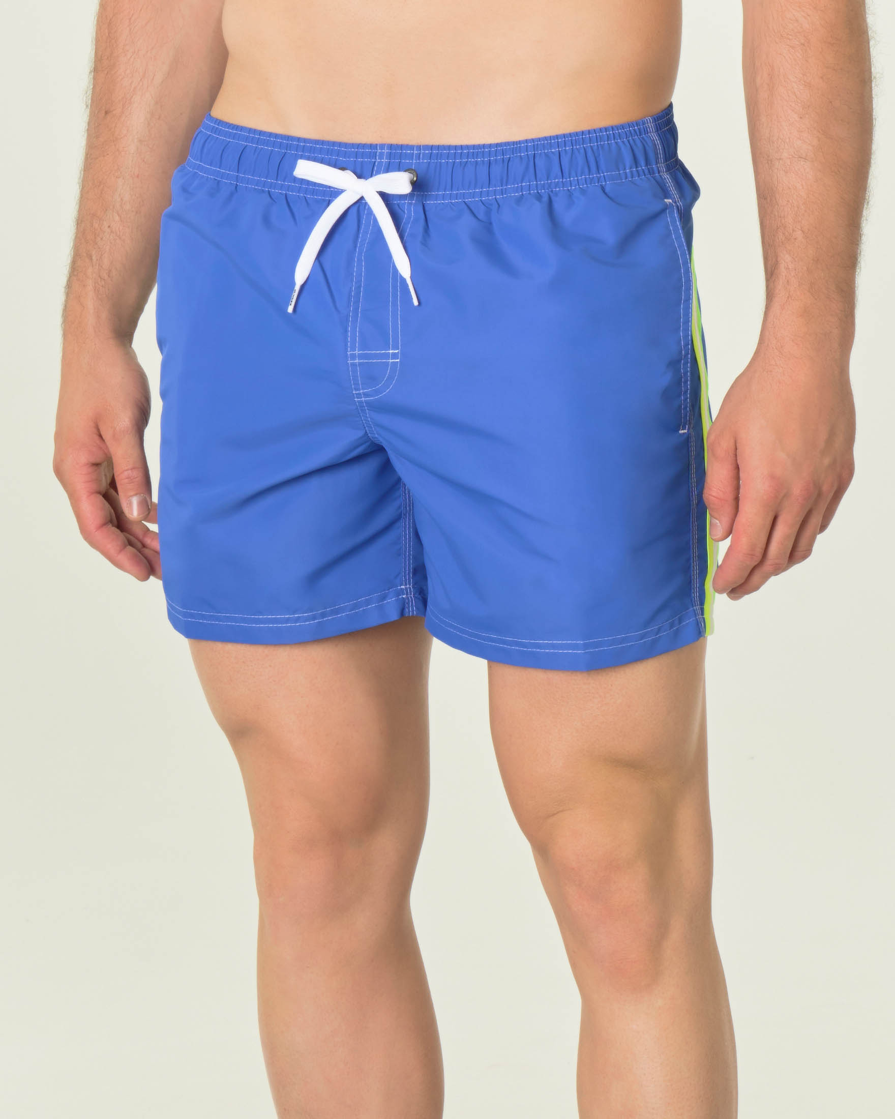 Boxer mare corto blu royal con arcobaleno bianco verde e giallo fluo