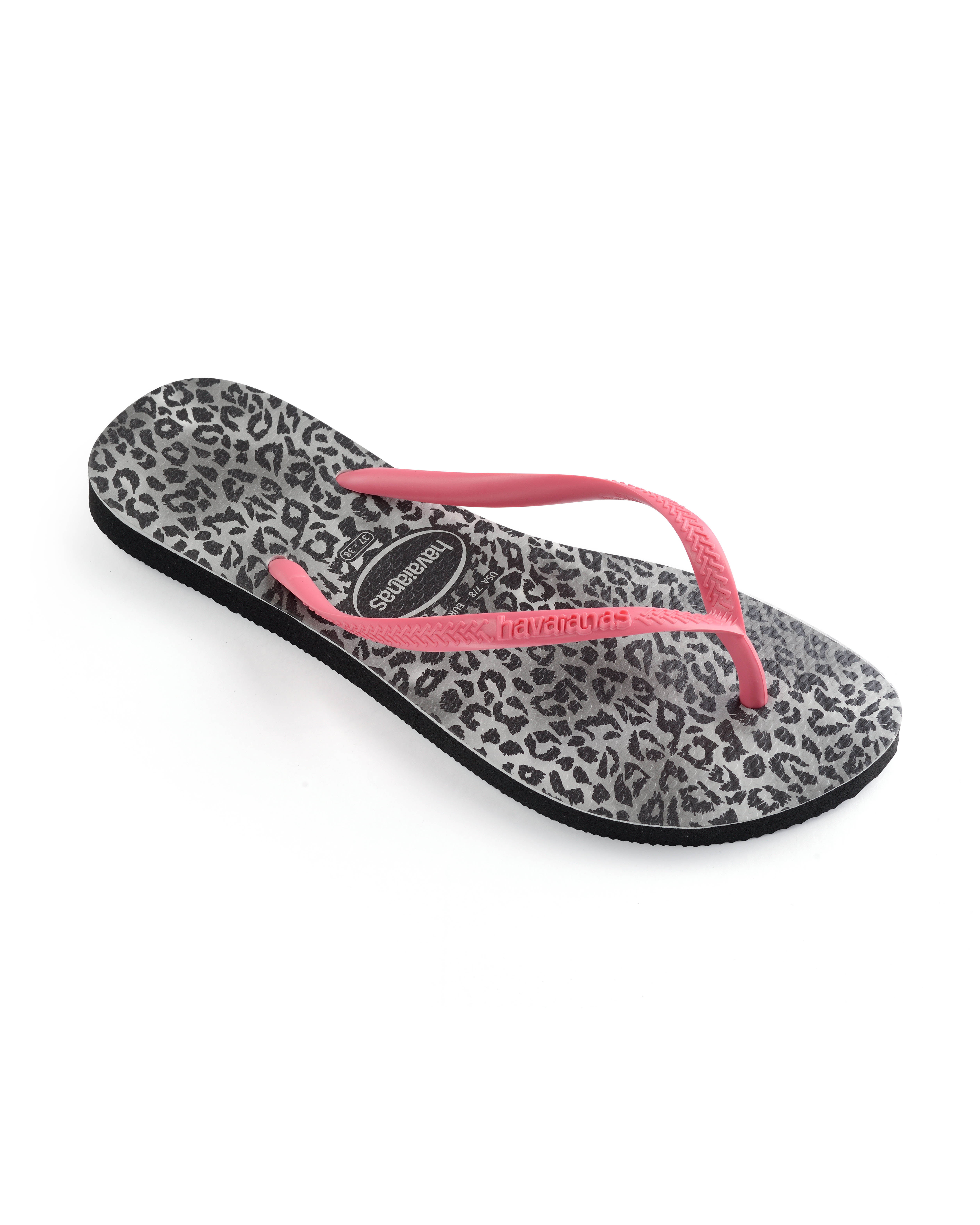 Havaianas Slim Leopard con stampa animaler grigia e nera e fascetta rosa  image