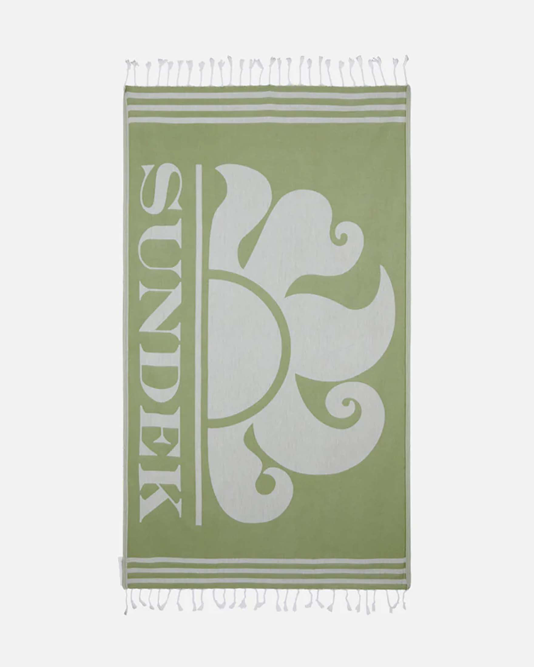 Telo mare verde militare Sundek con logo sole jacquard dettaglio a righe e frange